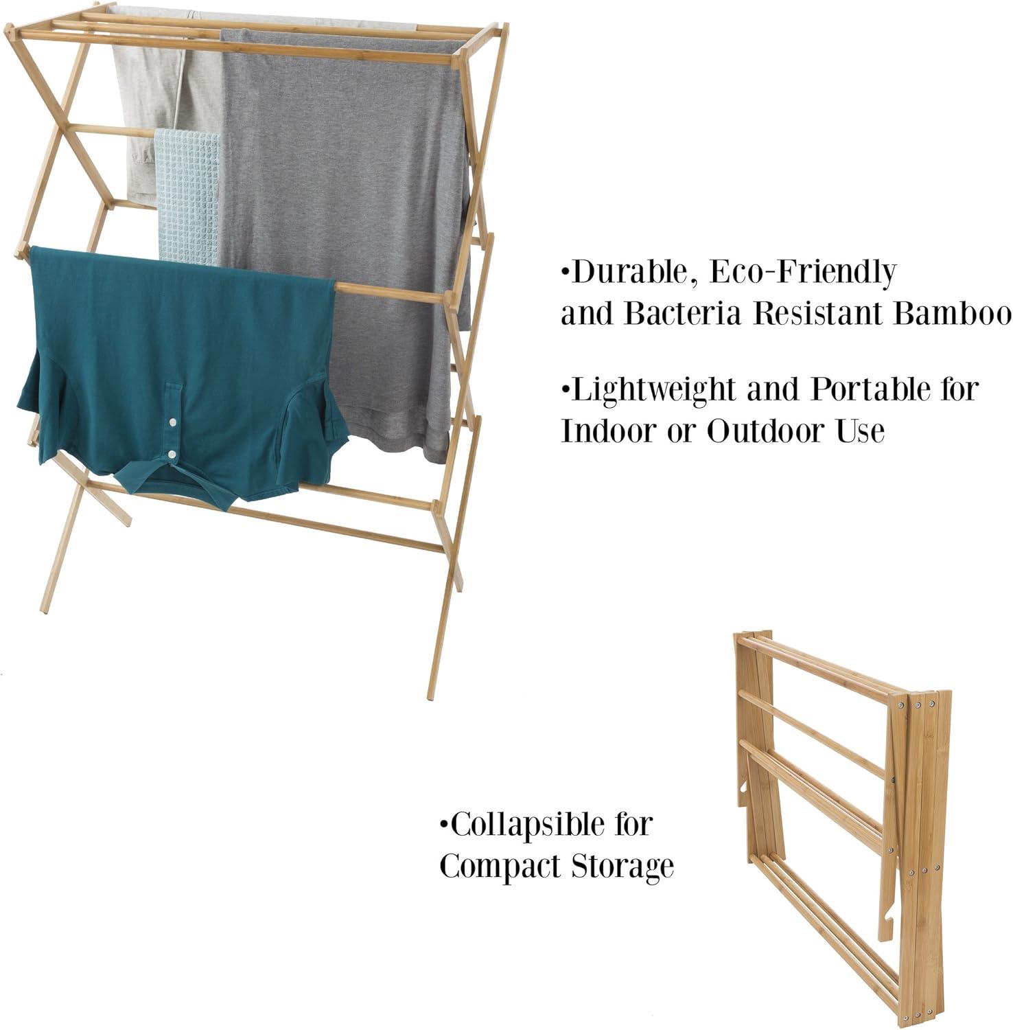 imageBamboo Clothes Drying Rack Collapsible and Compact for IndoorOutdoor Use Portable Wooden Rack for Hanging and AirDrying Laundry by Lavish HomeBrown