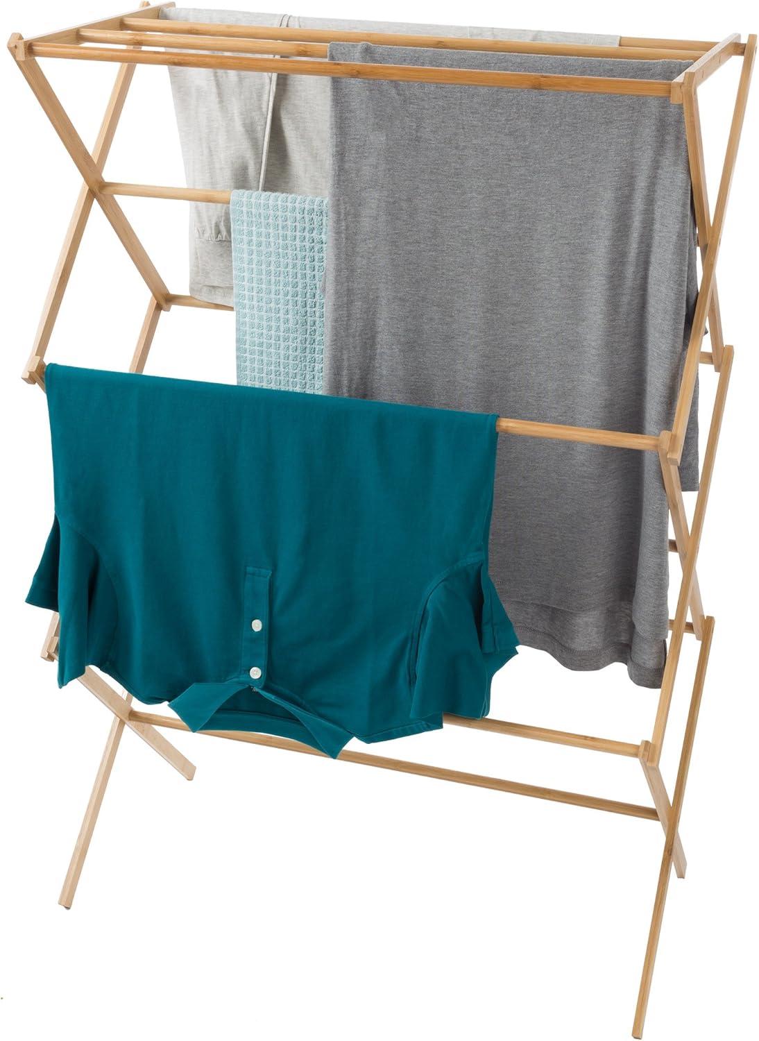 imageBamboo Clothes Drying Rack Collapsible and Compact for IndoorOutdoor Use Portable Wooden Rack for Hanging and AirDrying Laundry by Lavish HomeBrown