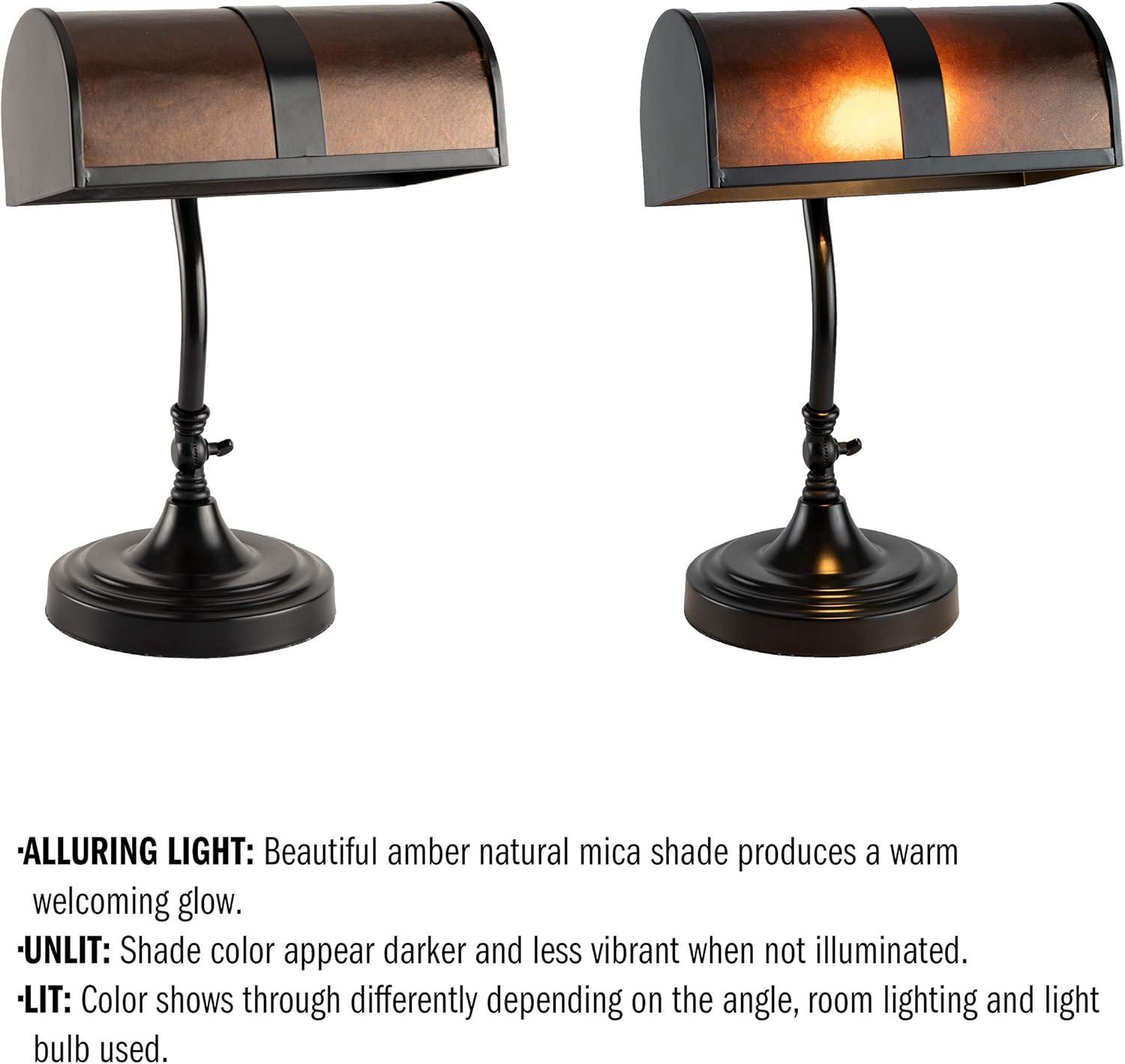imageBankers Lamp MissionStyle LED Table or Desk Light with Amber Mica Shade and Bulb Classic VintageLook Accent Decor by Lavish Home Black