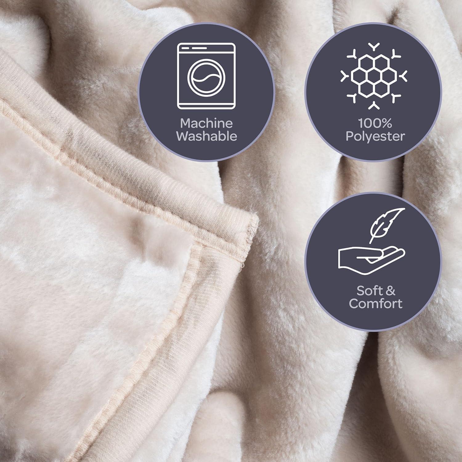 imageBedford Home Faux Fur Throw Blanket Oversized 91x81 MachineWashable Bedding MinkStyle 78lb Heavy Blanket for Bed or Sofa BeigeBeige