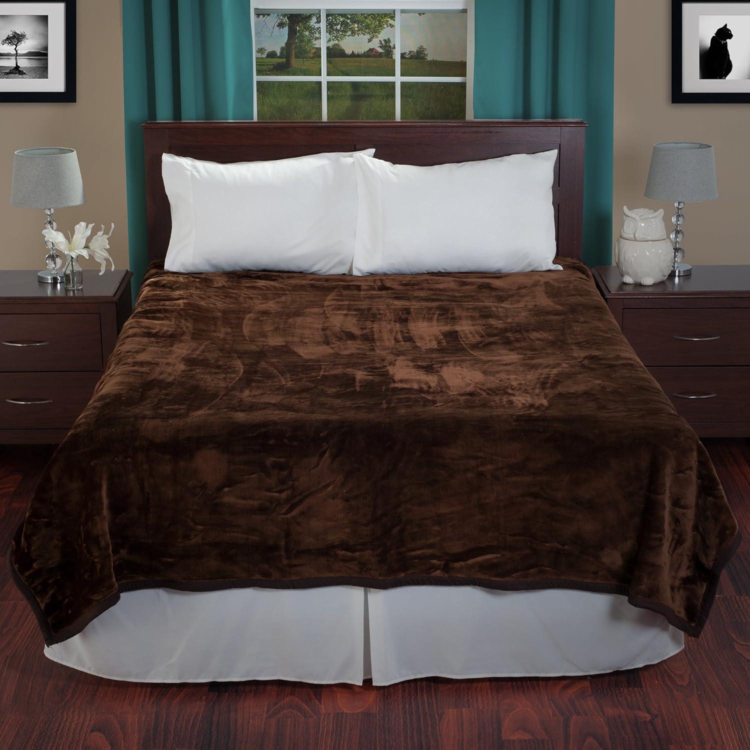 imageBedford Home Faux Fur Throw Blanket Oversized 91x81 MachineWashable Bedding MinkStyle 78lb Heavy Blanket for Bed or Sofa BeigeCoffee