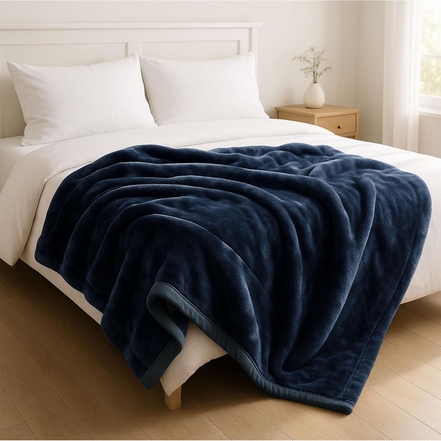 imageBedford Home Faux Fur Throw Blanket Oversized 91x81 MachineWashable Bedding MinkStyle 78lb Heavy Blanket for Bed or Sofa BeigeGray