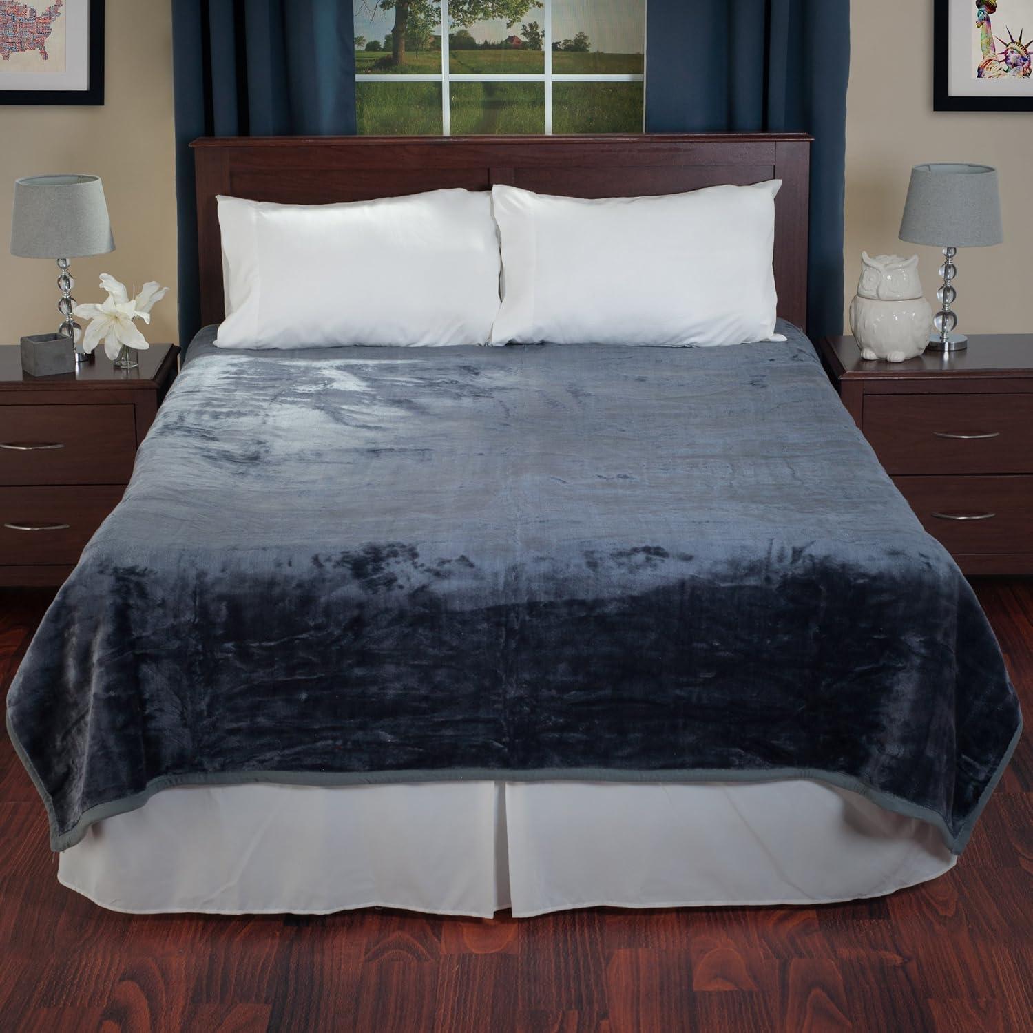 imageBedford Home Faux Fur Throw Blanket Oversized 91x81 MachineWashable Bedding MinkStyle 78lb Heavy Blanket for Bed or Sofa BeigeGray