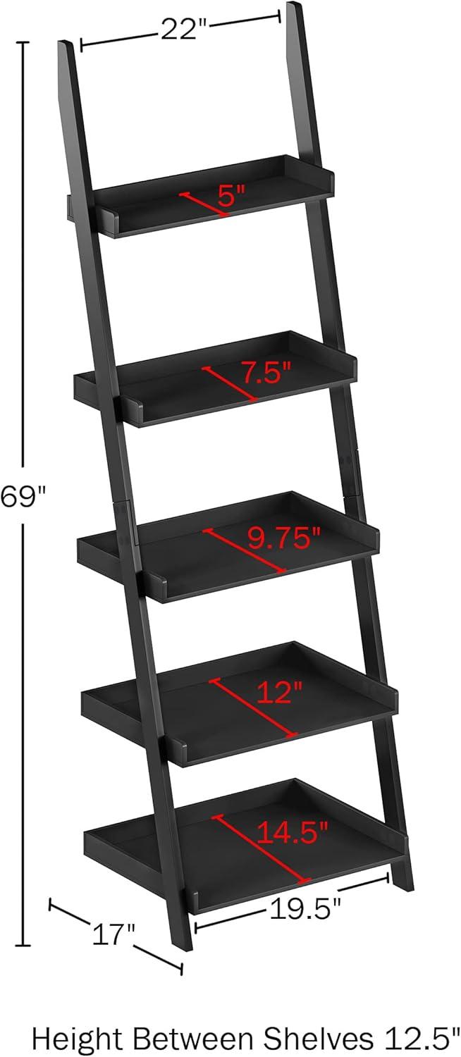 imageBookshelf 5Tier Ladder Shelf with Leaning Look Bookcase for Home Decor and Office Storage Freestanding Book Shelves by Lavish Home BlackBlack