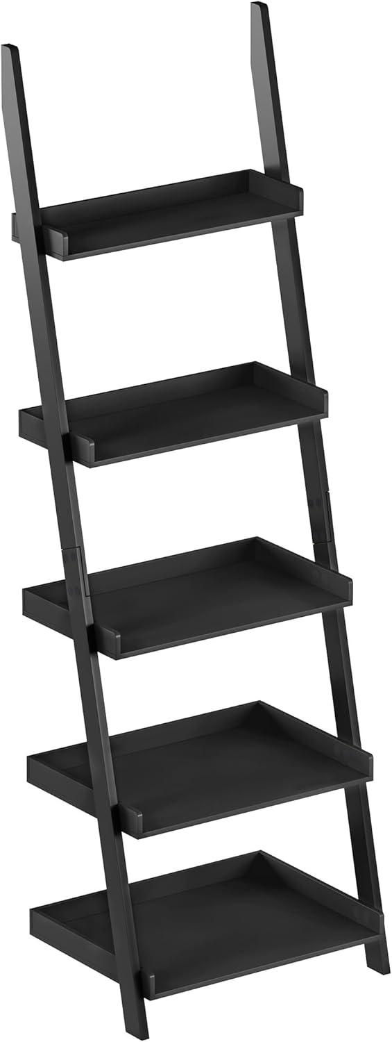 imageBookshelf 5Tier Ladder Shelf with Leaning Look Bookcase for Home Decor and Office Storage Freestanding Book Shelves by Lavish Home BlackBlack