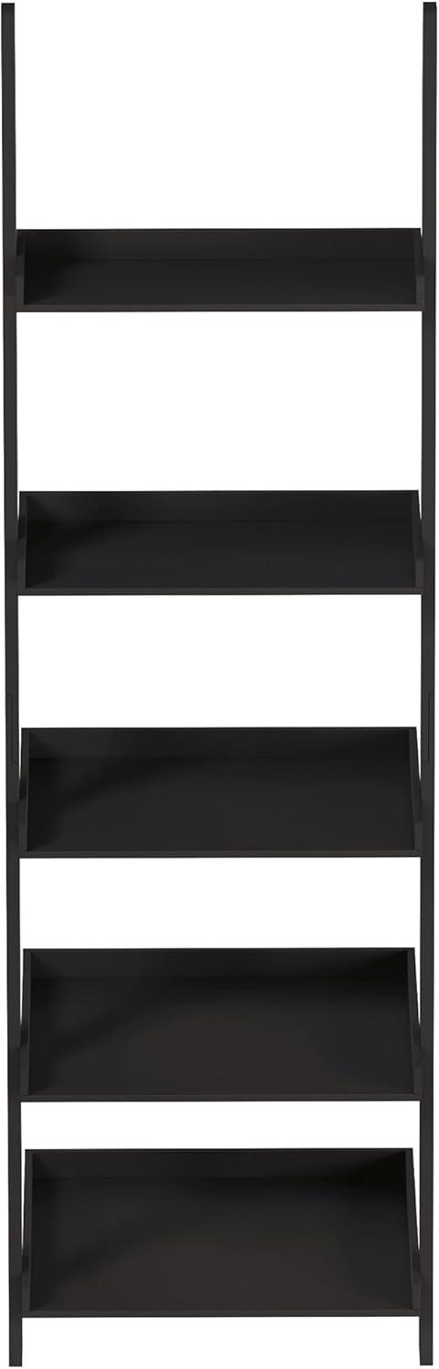 imageBookshelf 5Tier Ladder Shelf with Leaning Look Bookcase for Home Decor and Office Storage Freestanding Book Shelves by Lavish Home BlackBlack