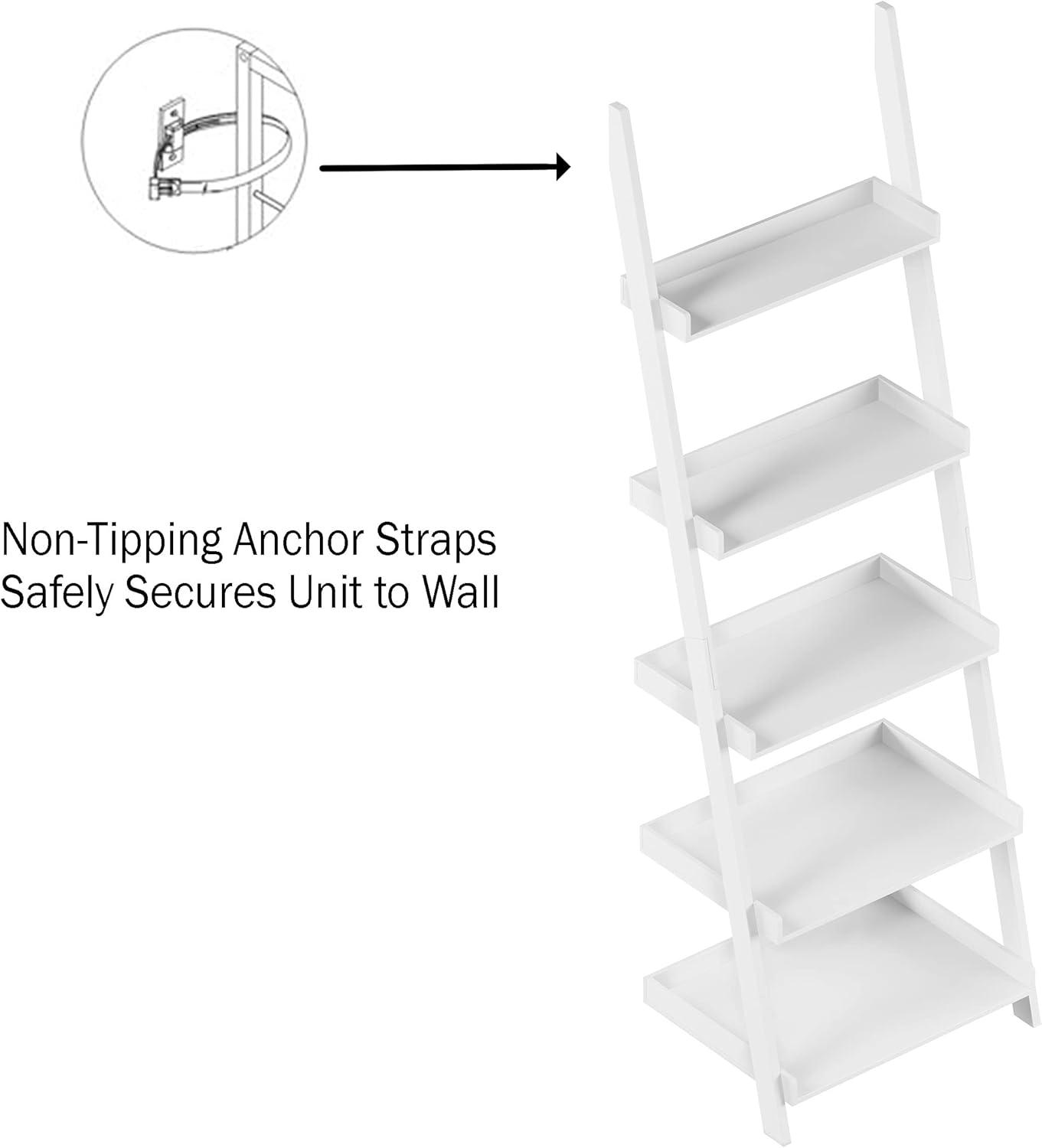 imageBookshelf 5Tier Ladder Shelf with Leaning Look Bookcase for Home Decor and Office Storage Freestanding Book Shelves by Lavish Home BlackWhite