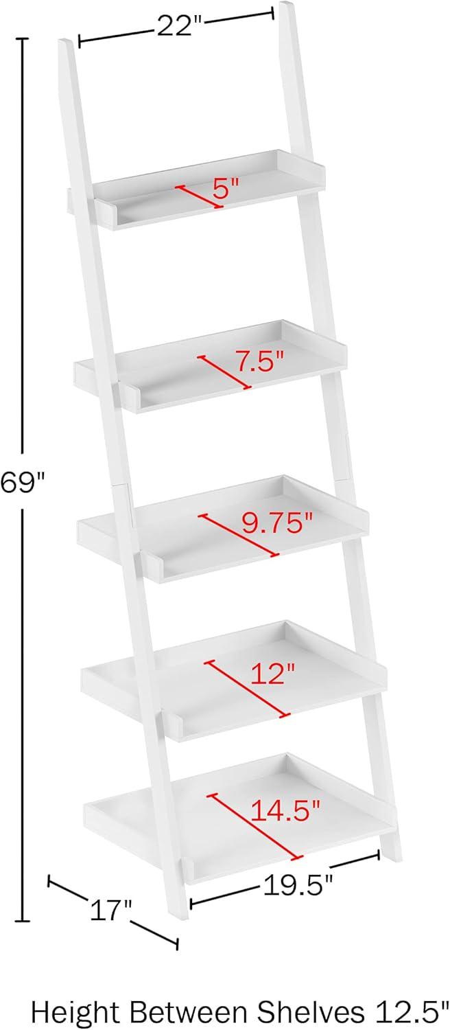 imageBookshelf 5Tier Ladder Shelf with Leaning Look Bookcase for Home Decor and Office Storage Freestanding Book Shelves by Lavish Home BlackWhite