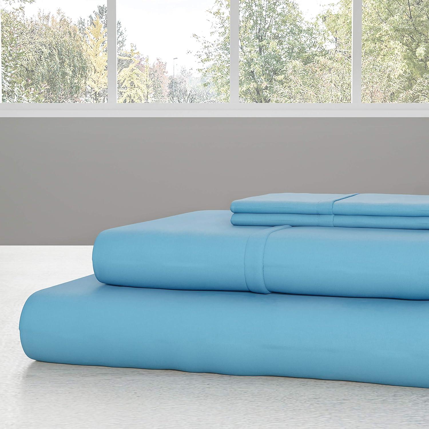 imageBrushed Microfiber Sheet Set 3 Piece Bed Linens Fitted ampamp Flat Sheets 1 PillowcaseWrinkle Stain ampamp Fade Resistant by Lavish Home Twin Light BlueTwin
