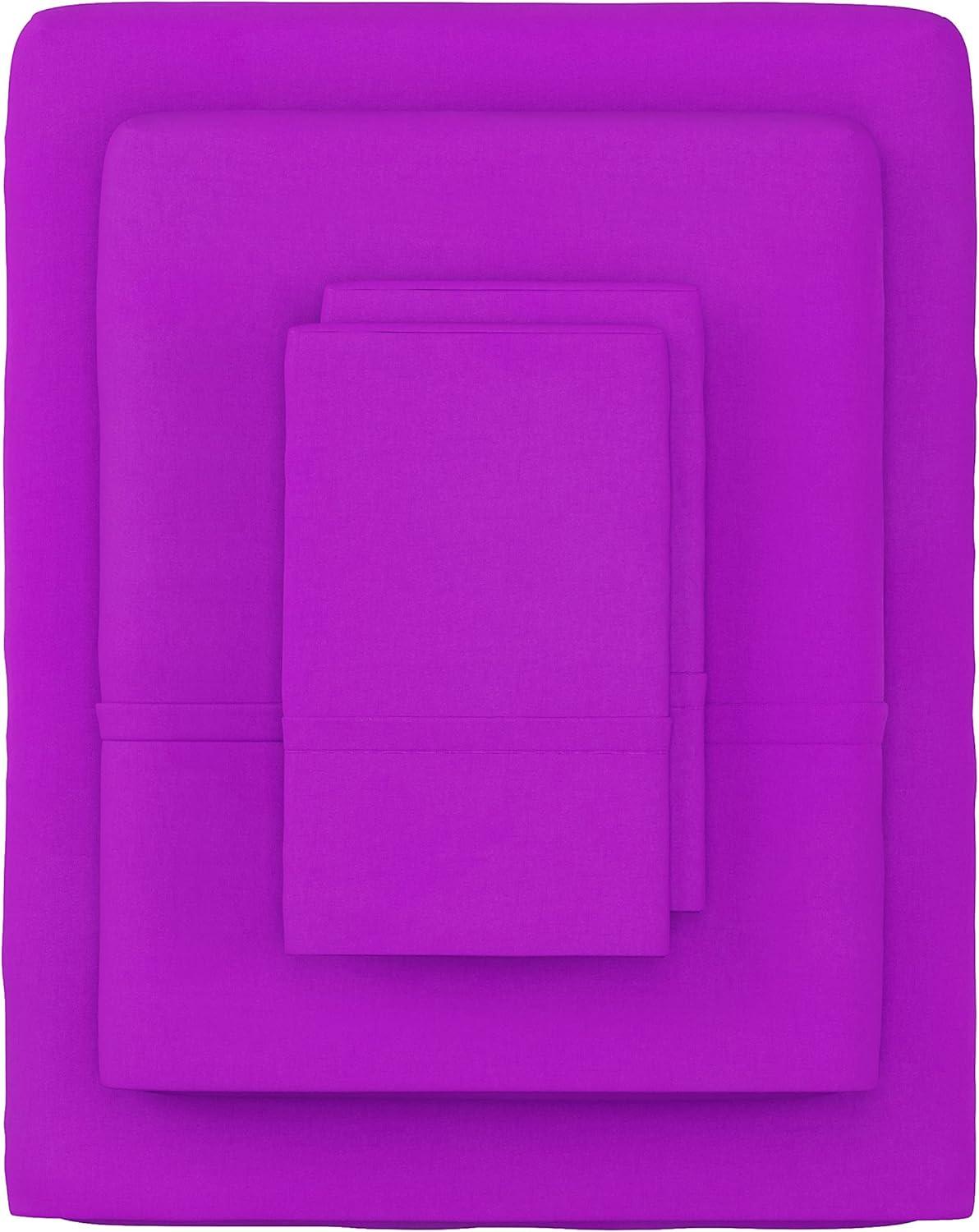 imageBrushed Microfiber Sheet Set 3 Piece Bed LinensFitted ampamp Flat Sheets 1 PillowcaseWrinkle Stain ampamp Fade Resistant by Lavish Home Twin PurplePurple