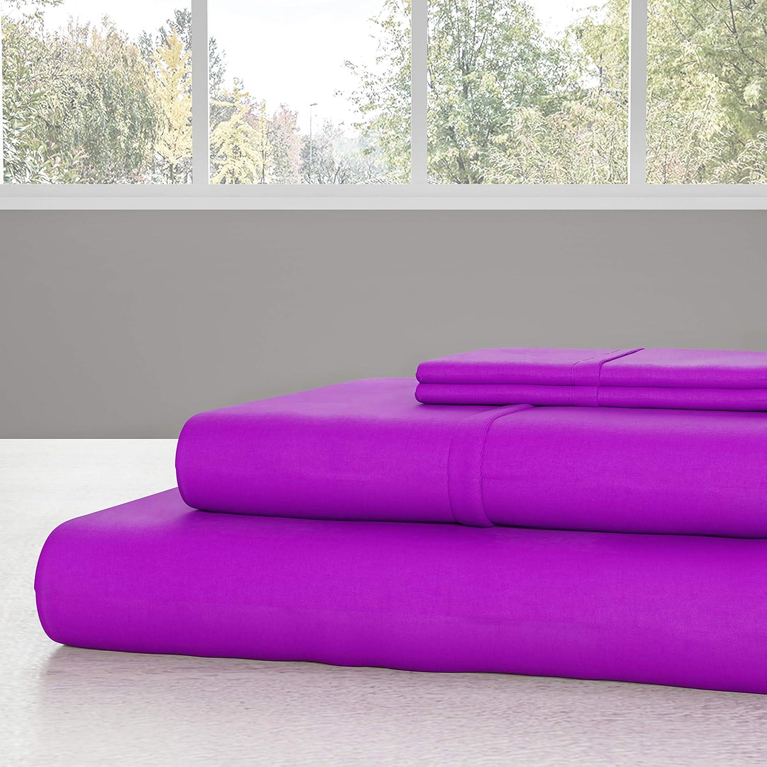 imageBrushed Microfiber Sheet Set 3 Piece Bed LinensFitted ampamp Flat Sheets 1 PillowcaseWrinkle Stain ampamp Fade Resistant by Lavish Home Twin PurplePurple