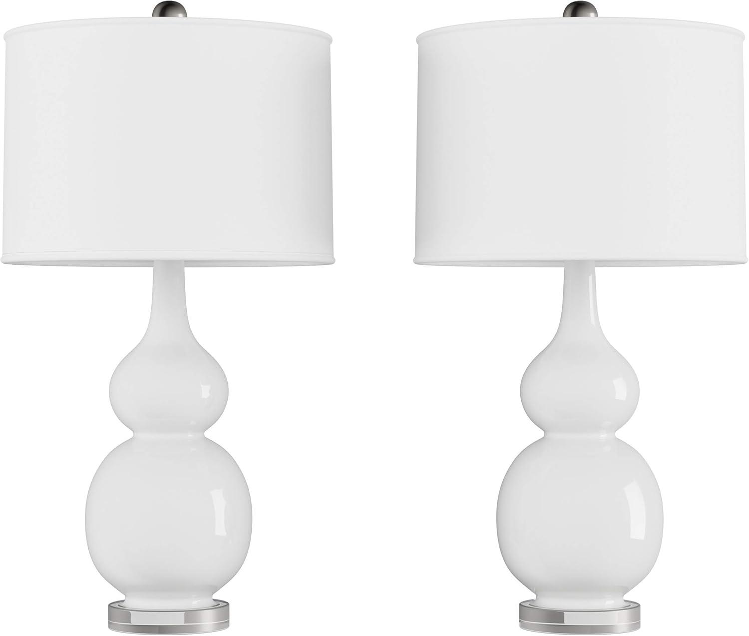 imageCeramic Table Lamps Set of 2 Double Gourd VintageStyle Accent Lights for Bedroom Living Room or Office with LED Bulbs by Lavish Home WhiteMilky White