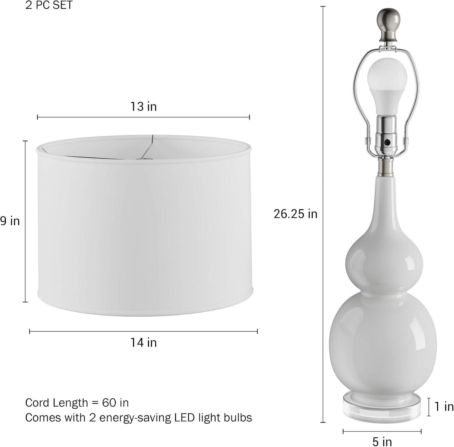 imageCeramic Table Lamps Set of 2 Double Gourd VintageStyle Accent Lights for Bedroom Living Room or Office with LED Bulbs by Lavish Home WhiteMilky White