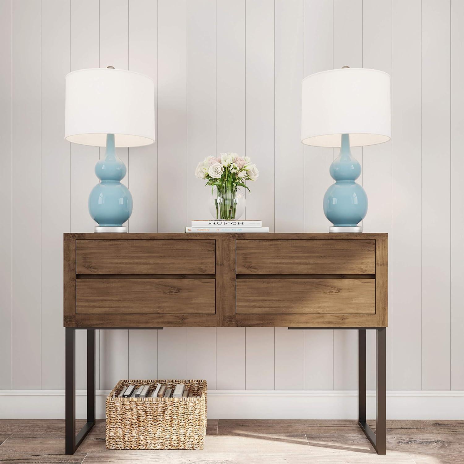imageCeramic Table Lamps Set of 2 Double Gourd VintageStyle Accent Lights for Bedroom Living Room or Office with LED Bulbs by Lavish Home WhiteSpa Blue