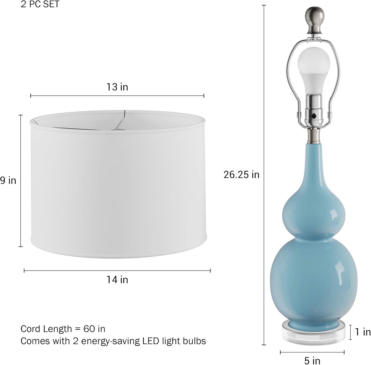 imageCeramic Table Lamps Set of 2 Double Gourd VintageStyle Accent Lights for Bedroom Living Room or Office with LED Bulbs by Lavish Home WhiteSpa Blue