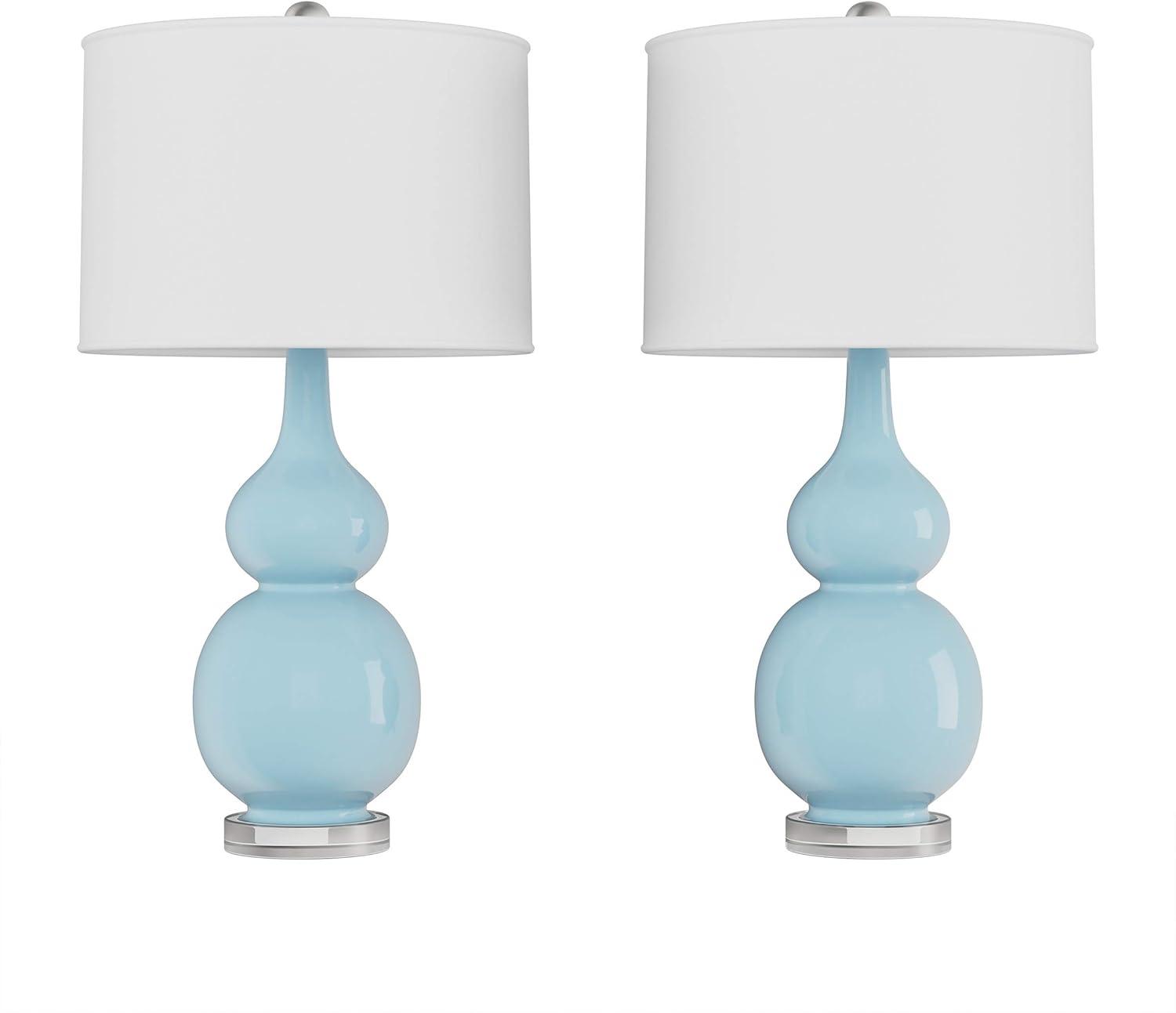 imageCeramic Table Lamps Set of 2 Double Gourd VintageStyle Accent Lights for Bedroom Living Room or Office with LED Bulbs by Lavish Home WhiteSpa Blue