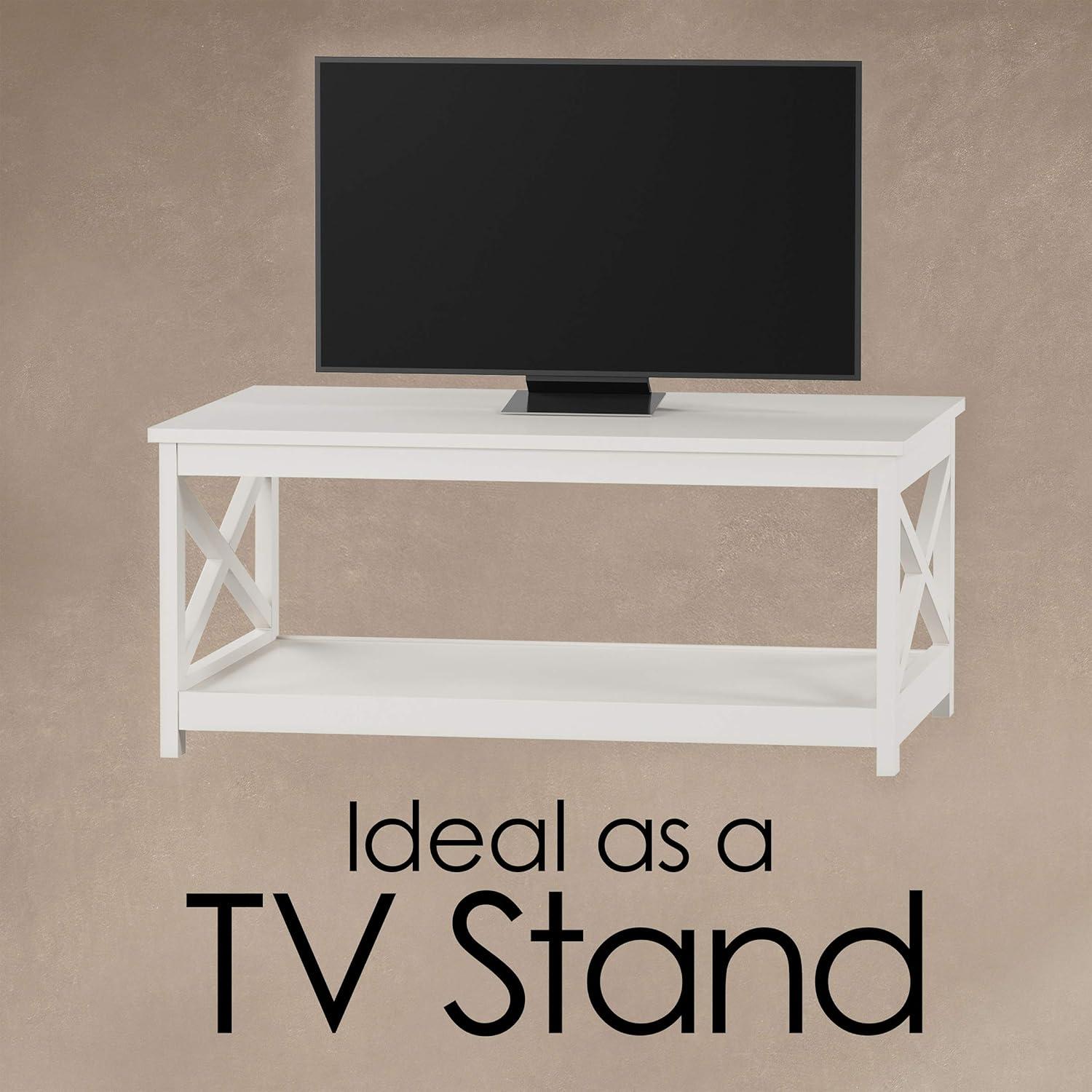 imageCoffee Table 2Tiered Wood Sofa Table Low Profile and XLeg Design Living Room Furniture for Storage Display or TV Stand by Lavish Home WhiteWhite