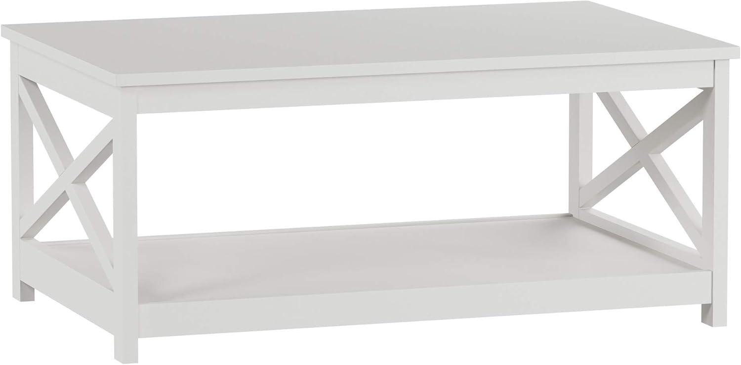 imageCoffee Table 2Tiered Wood Sofa Table Low Profile and XLeg Design Living Room Furniture for Storage Display or TV Stand by Lavish Home WhiteWhite