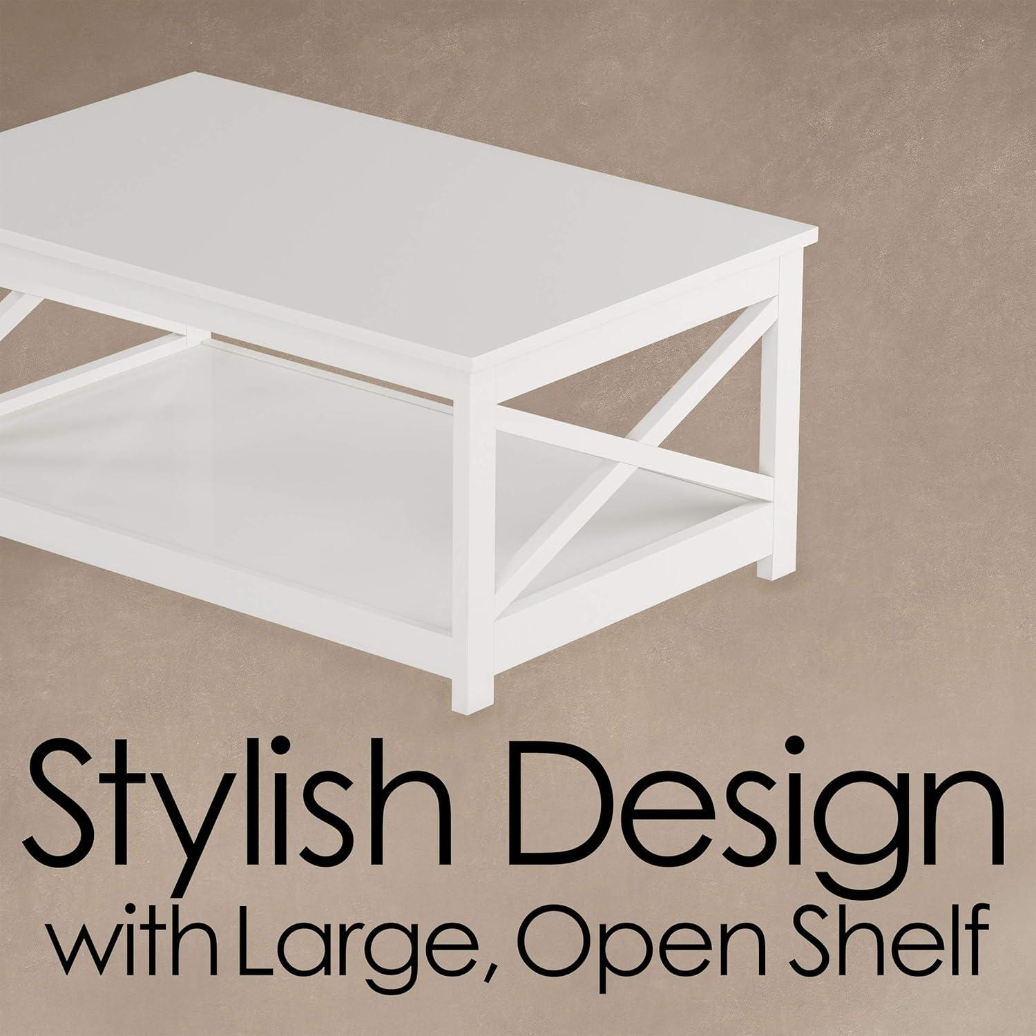 imageCoffee Table 2Tiered Wood Sofa Table Low Profile and XLeg Design Living Room Furniture for Storage Display or TV Stand by Lavish Home WhiteWhite
