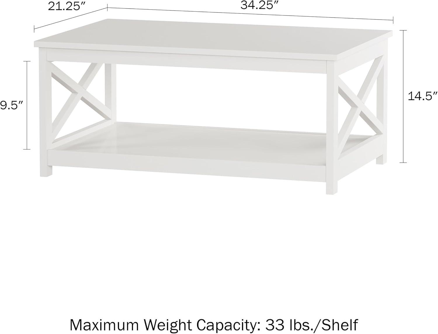 imageCoffee Table 2Tiered Wood Sofa Table Low Profile and XLeg Design Living Room Furniture for Storage Display or TV Stand by Lavish Home WhiteWhite