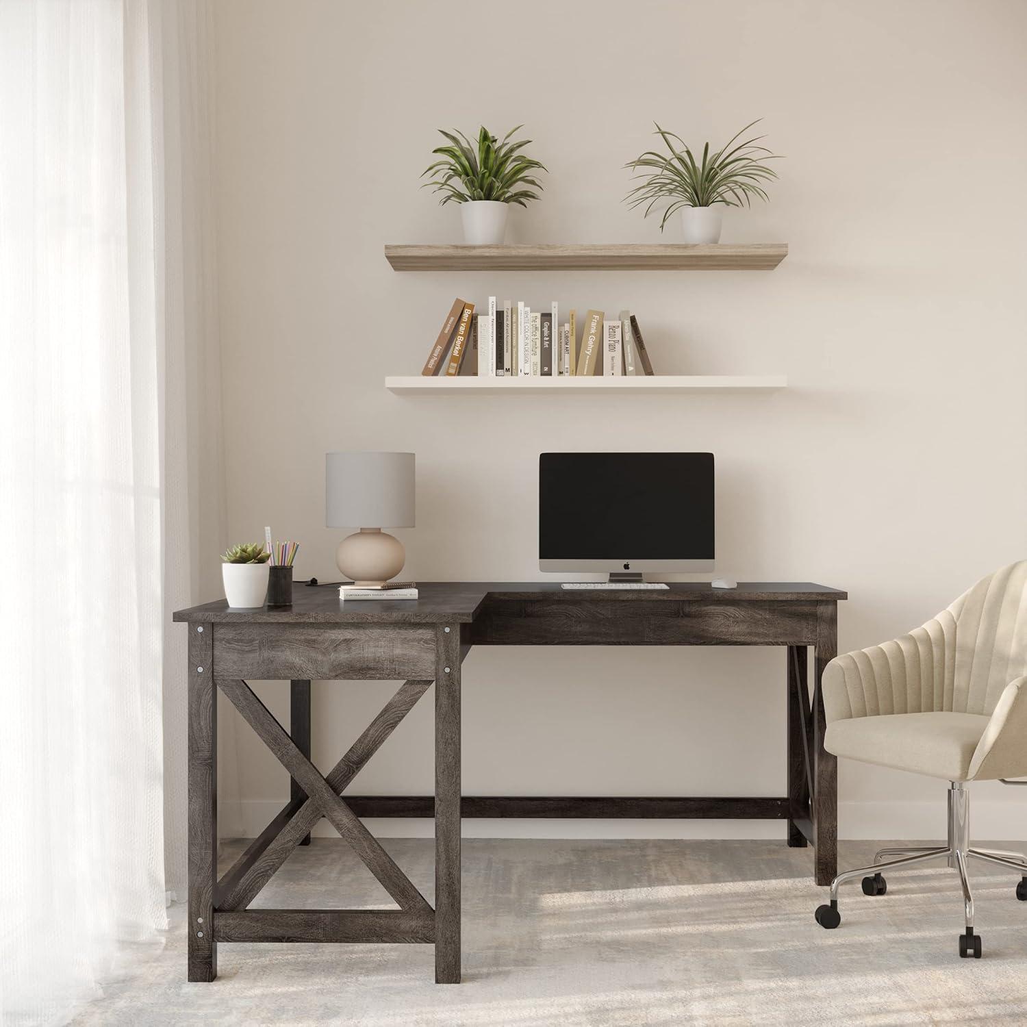 imageComputer Desk LShaped Desk with XPattern Legs For Office Computer or Craft Table Desks for Home Office by Lavish Home WhiteDark Gray