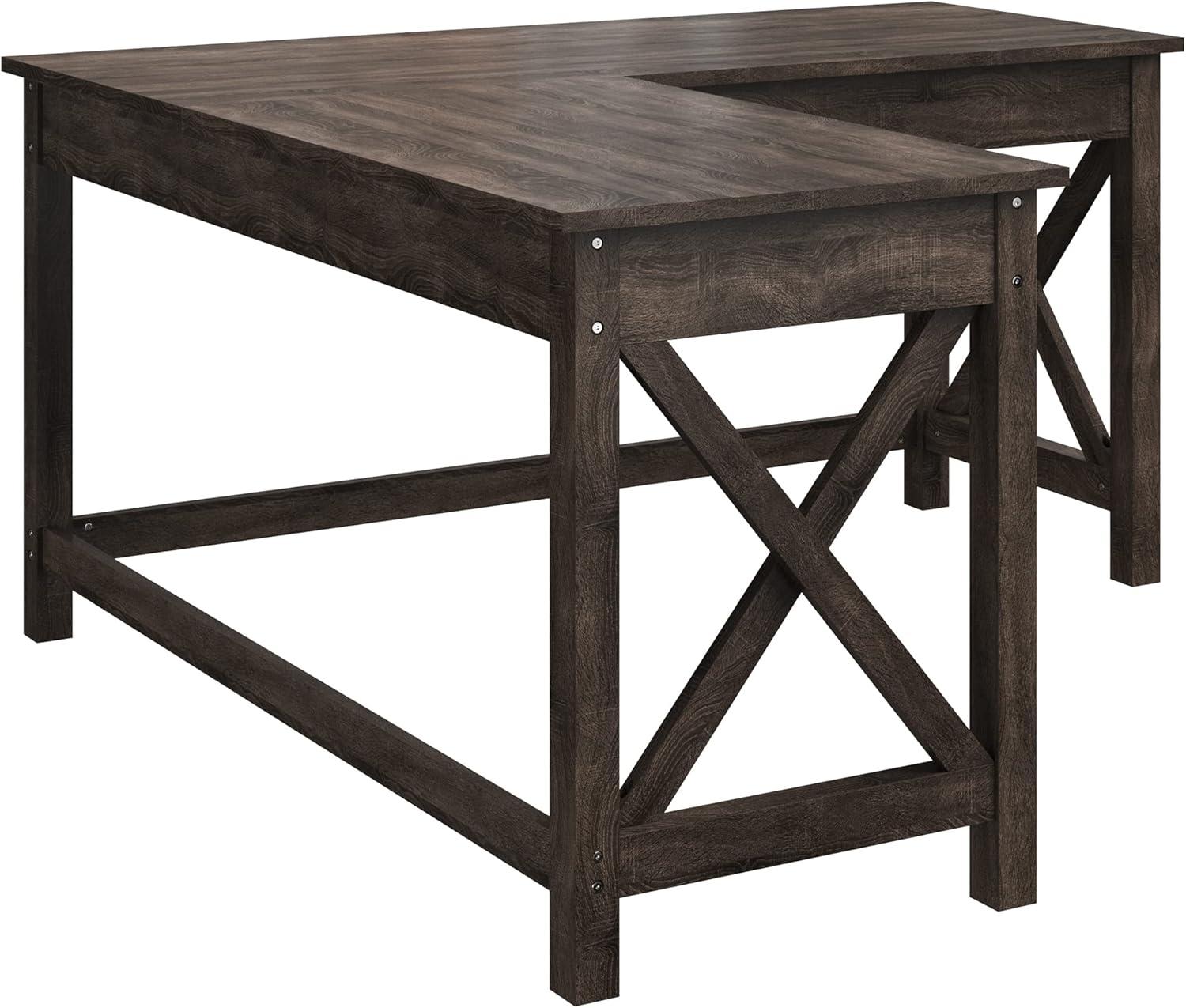 imageComputer Desk LShaped Desk with XPattern Legs For Office Computer or Craft Table Desks for Home Office by Lavish Home WhiteDark Gray