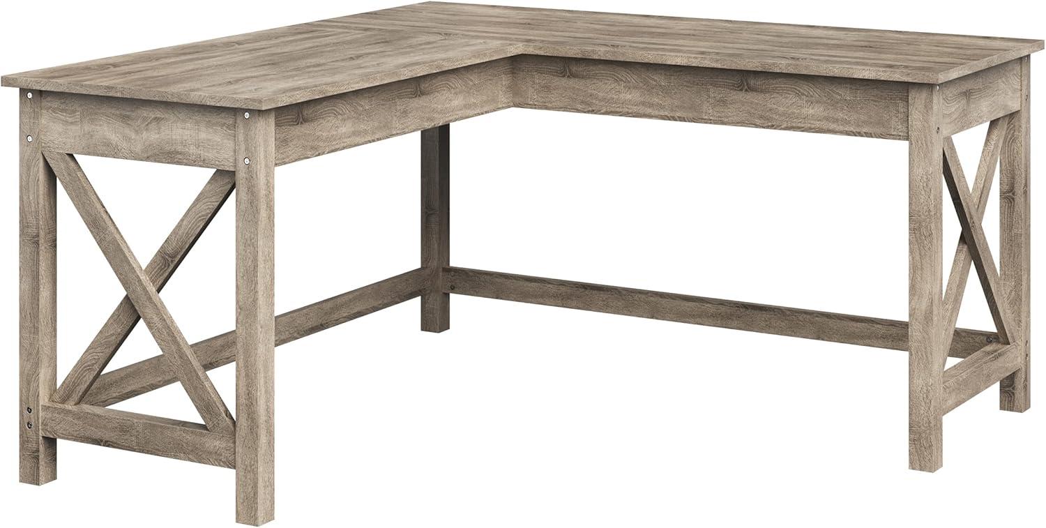 imageComputer Desk LShaped Desk with XPattern Legs For Office Computer or Craft Table Desks for Home Office by Lavish Home WhiteLight Gray