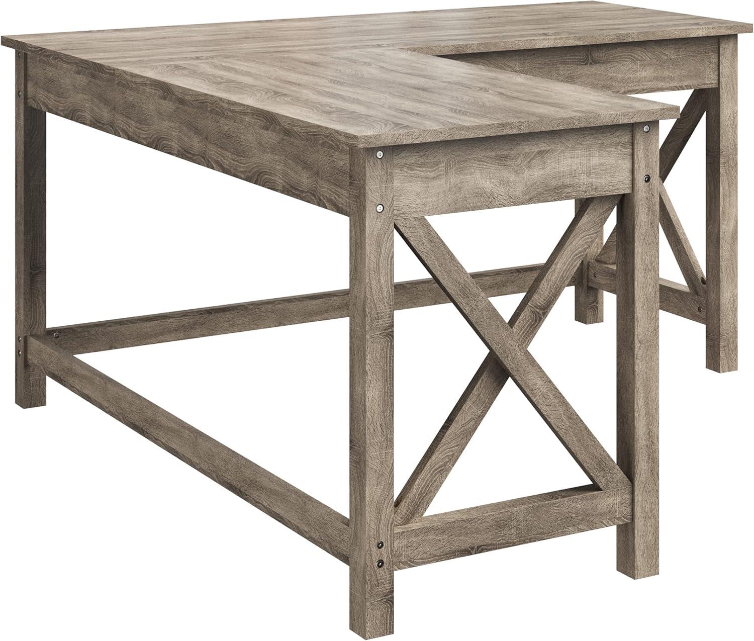 imageComputer Desk LShaped Desk with XPattern Legs For Office Computer or Craft Table Desks for Home Office by Lavish Home WhiteLight Gray