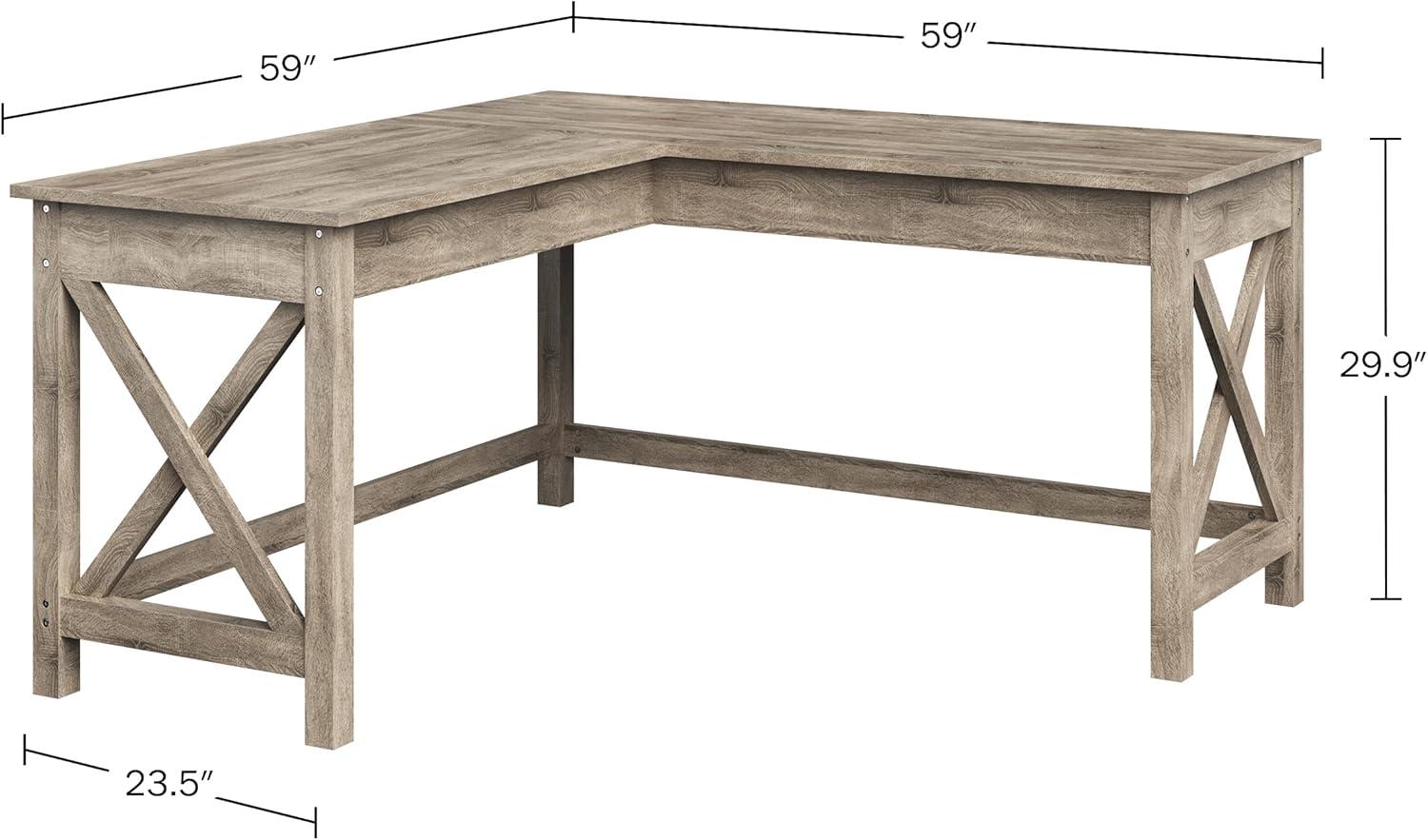 imageComputer Desk LShaped Desk with XPattern Legs For Office Computer or Craft Table Desks for Home Office by Lavish Home WhiteLight Gray