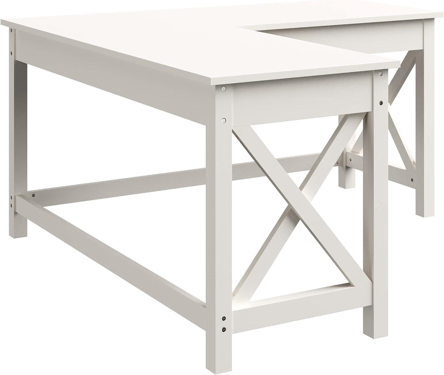 imageComputer Desk LShaped Desk with XPattern Legs For Office Computer or Craft Table Desks for Home Office by Lavish Home WhiteWhite