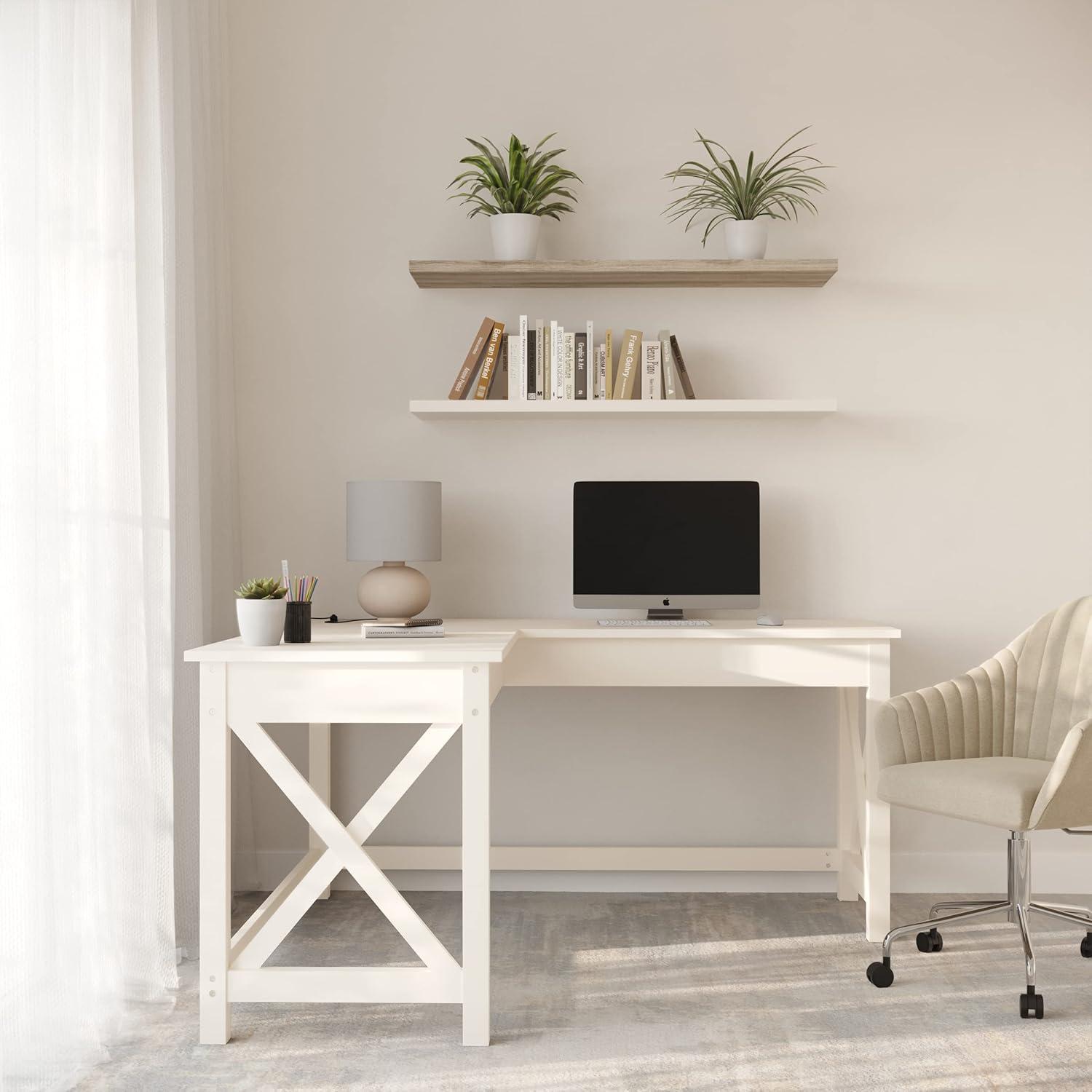 imageComputer Desk LShaped Desk with XPattern Legs For Office Computer or Craft Table Desks for Home Office by Lavish Home WhiteWhite