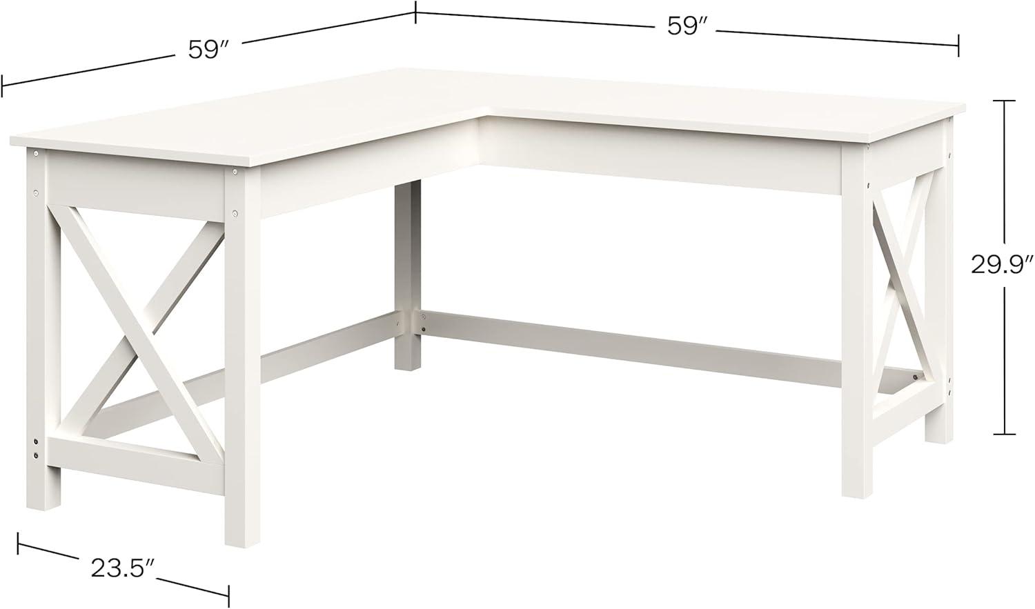 imageComputer Desk LShaped Desk with XPattern Legs For Office Computer or Craft Table Desks for Home Office by Lavish Home WhiteWhite