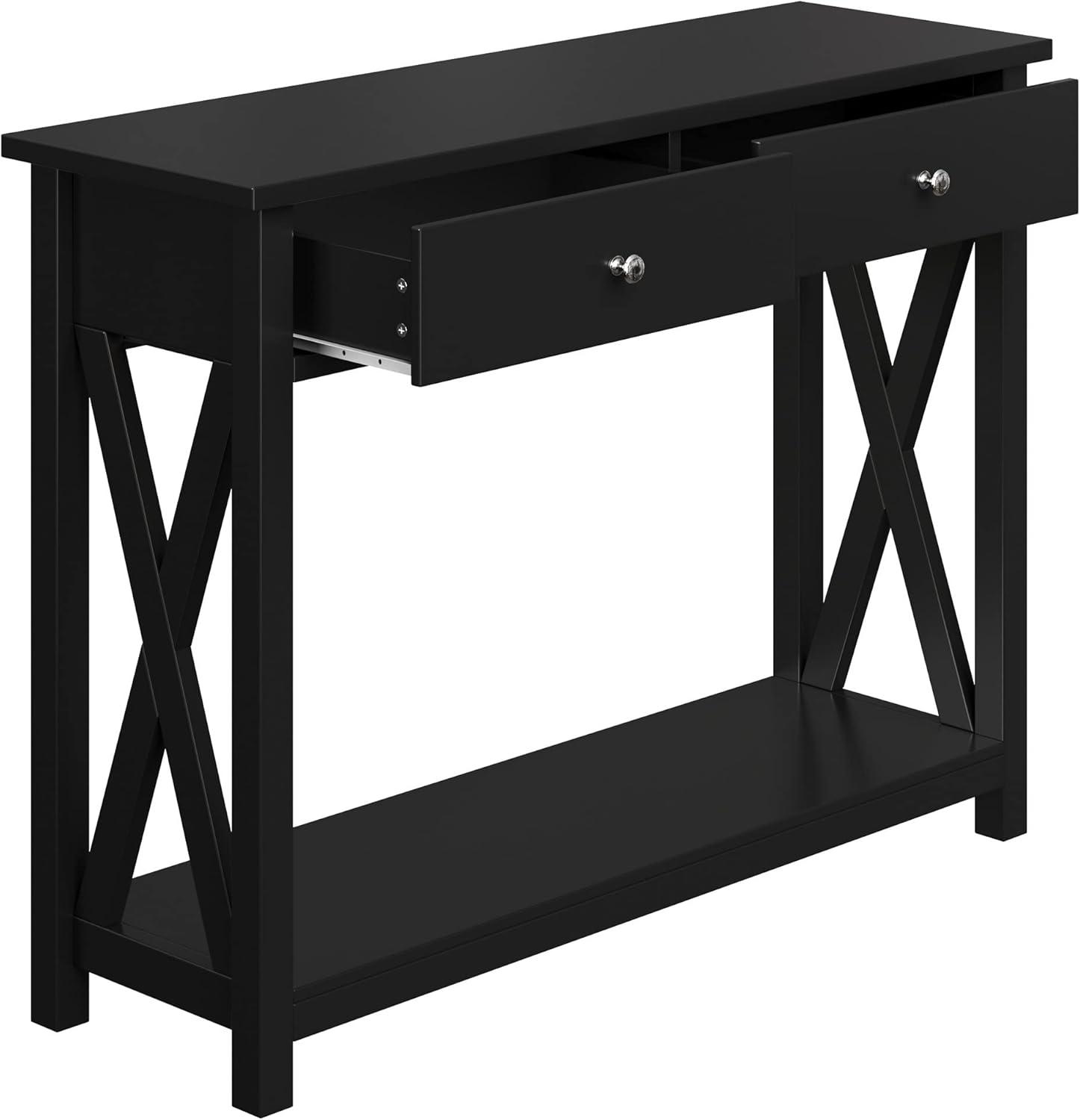 imageConsole Table with Two Drawers 2Tier Entryway Table with Storage Shelf and Sturdy XBraced Legs for Living Room or Hallway by Lavish Home Black