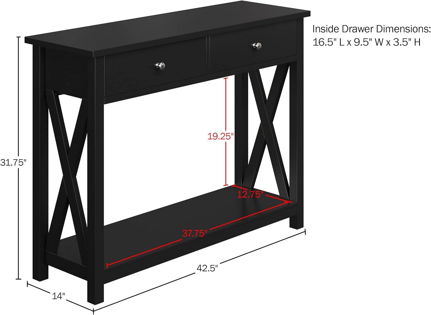 imageConsole Table with Two Drawers 2Tier Entryway Table with Storage Shelf and Sturdy XBraced Legs for Living Room or Hallway by Lavish Home Black