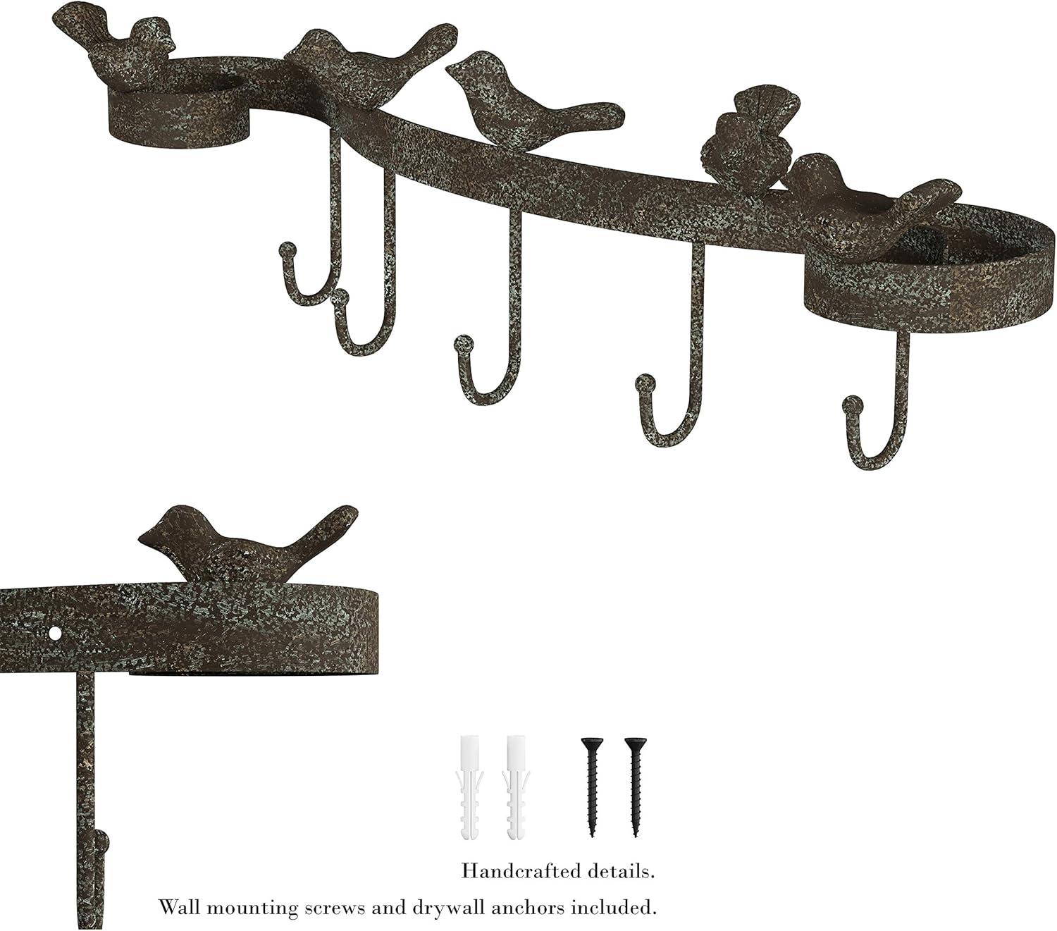 imageDecorative Bird on Tree Branch HookCast Iron Shabby Chic Rustic Wall Mount Hooks for Coats Towels Hats Scarves Jewelry and More by Lavish HomeRibbon