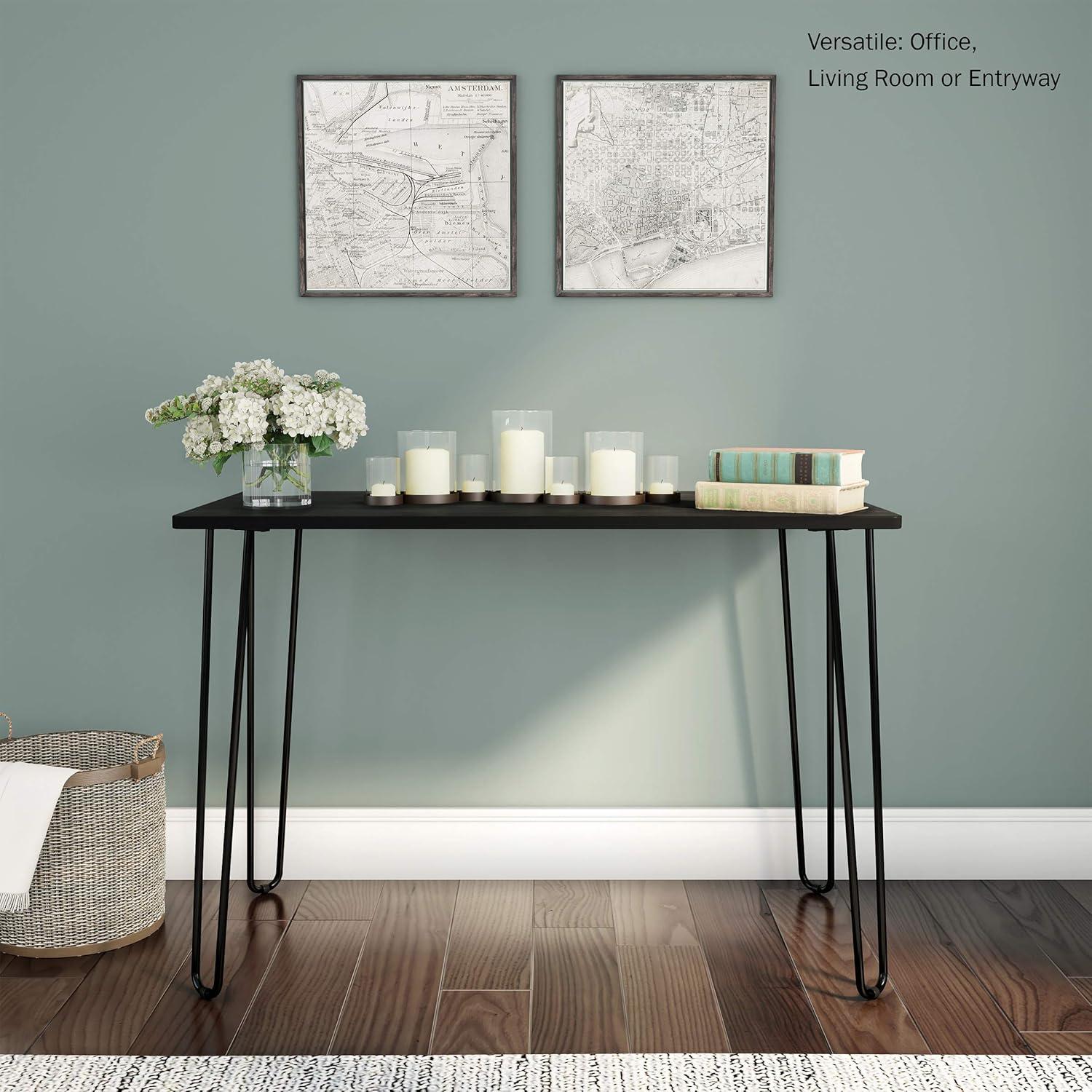 imageDesk with Hairpin Legs Modern Industrial Style Home Decor WoodgrainLook and Steel Accent Home Office Furniture by Lavish Home GrayBlack