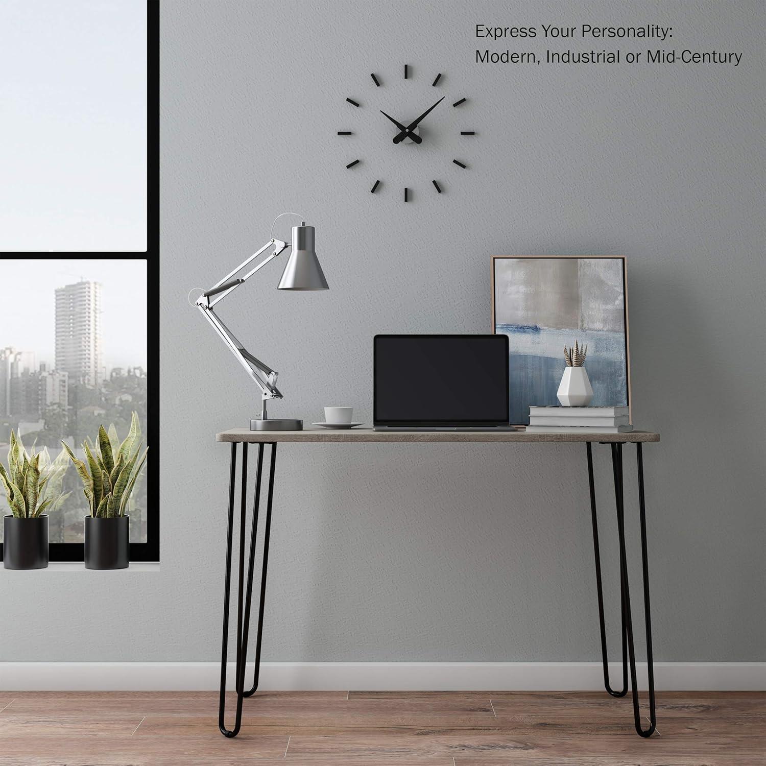 imageDesk with Hairpin Legs Modern Industrial Style Home Decor WoodgrainLook and Steel Accent Home Office Furniture by Lavish Home GrayGrey