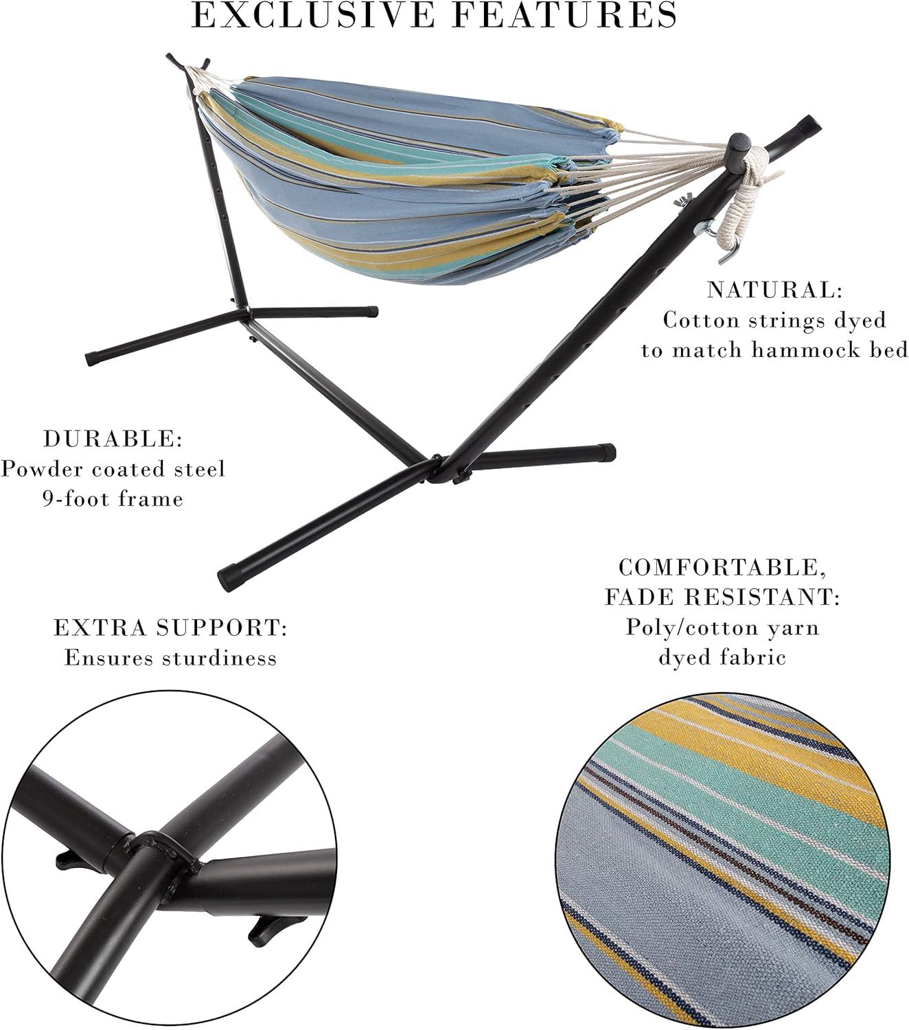 imageDouble Brazilian Hammock with Stand Included Woven Cotton 2Person Outdoor Swing with Frame for Camping Backyard or Patio by Pure Garden