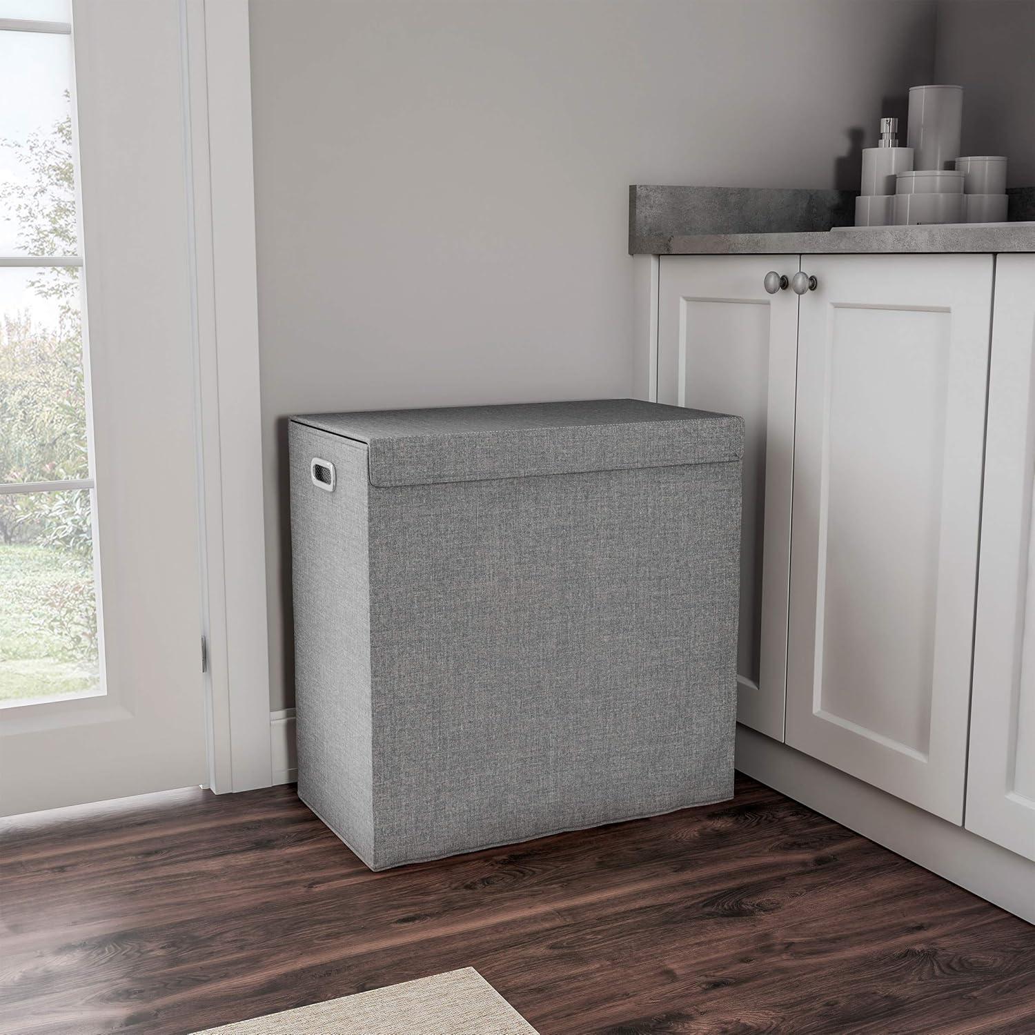 imageDouble Laundry Basket with Lid TwoSided Clothes Hamper with Removable Mesh Liner Bags Collapsible Clothing Organizer by Lavish Home Gray