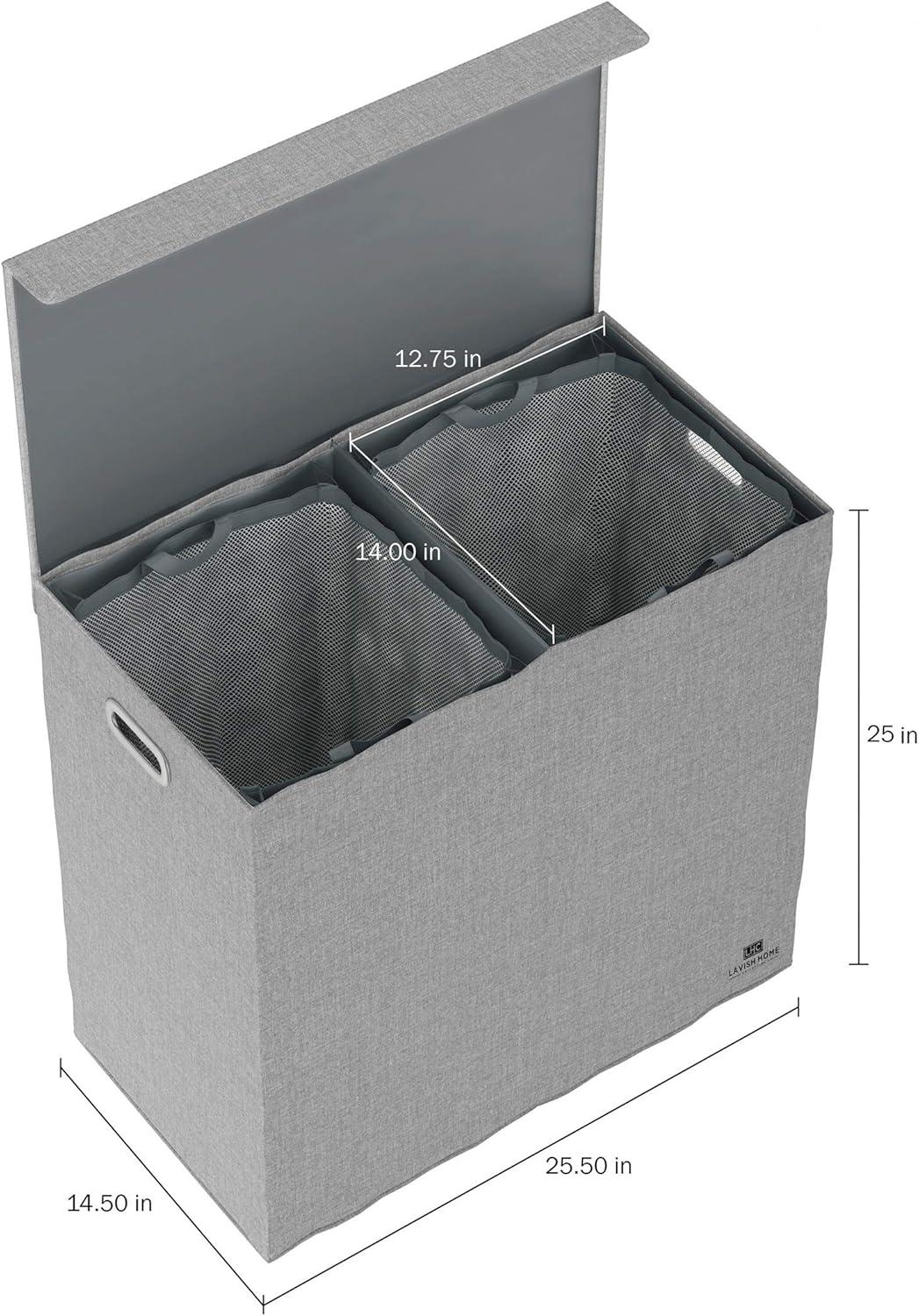 imageDouble Laundry Basket with Lid TwoSided Clothes Hamper with Removable Mesh Liner Bags Collapsible Clothing Organizer by Lavish Home Gray