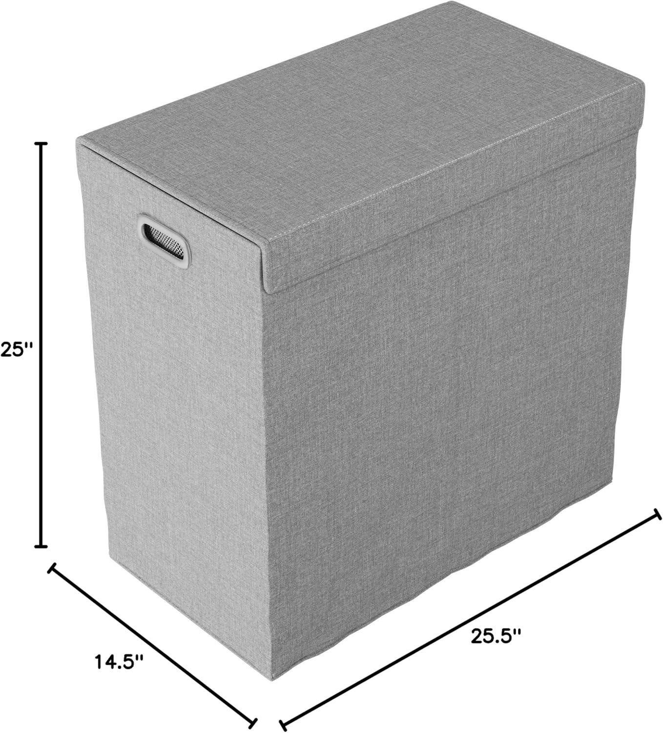 imageDouble Laundry Basket with Lid TwoSided Clothes Hamper with Removable Mesh Liner Bags Collapsible Clothing Organizer by Lavish Home Gray