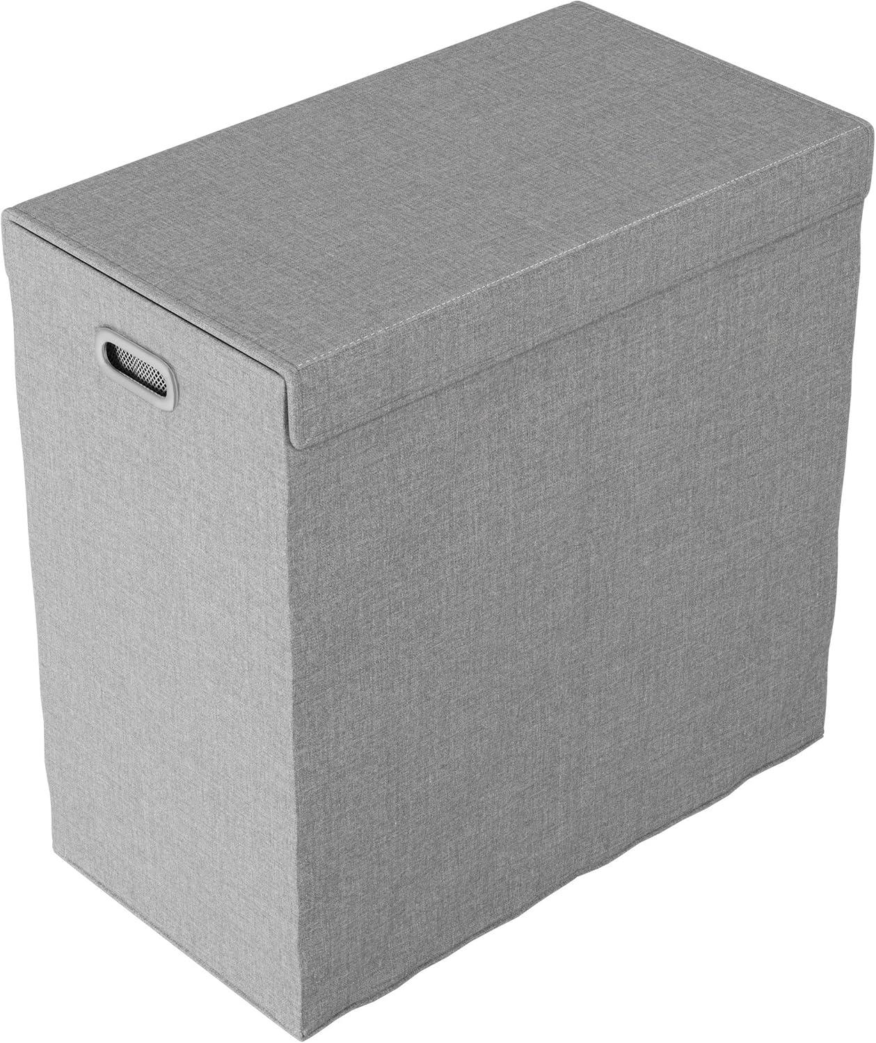 imageDouble Laundry Basket with Lid TwoSided Clothes Hamper with Removable Mesh Liner Bags Collapsible Clothing Organizer by Lavish Home Gray