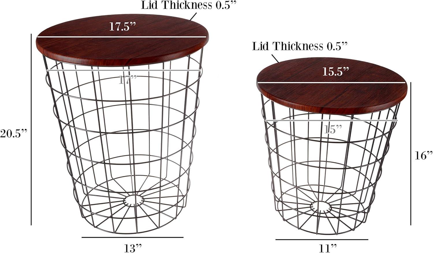 imageEnd Tables Set of 2 Nesting Tables with Removable Wood Tops and Metal Basket Bases for Blanket Storage Round Side Pieces for Living Room Bedroom or Home Office by Lavish Home BlackCherry