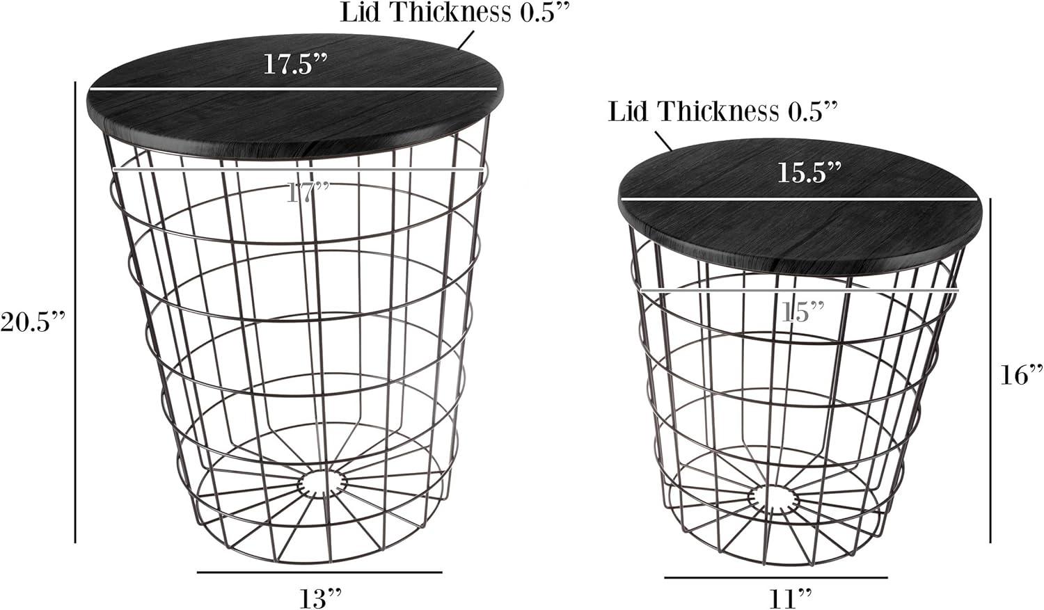 imageEnd Tables Set of 2 Nesting Tables with Removable Wood Tops and Metal Basket Bases for Blanket Storage Round Side Pieces for Living Room Bedroom or Home Office by Lavish Home BlackBlack