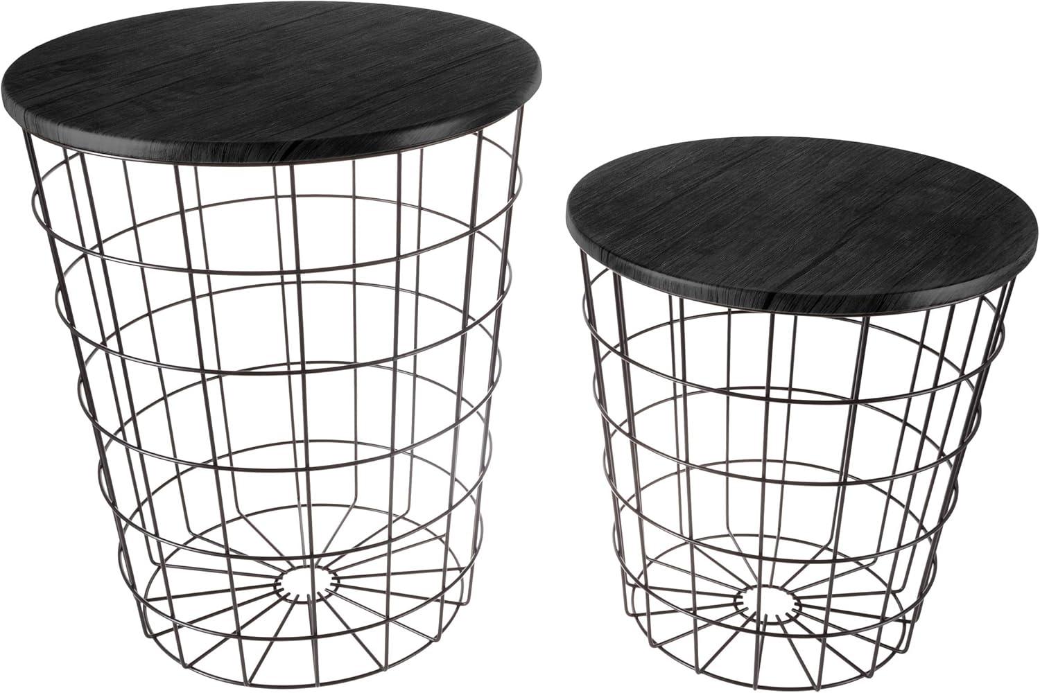 imageEnd Tables Set of 2 Nesting Tables with Removable Wood Tops and Metal Basket Bases for Blanket Storage Round Side Pieces for Living Room Bedroom or Home Office by Lavish Home BlackBlack
