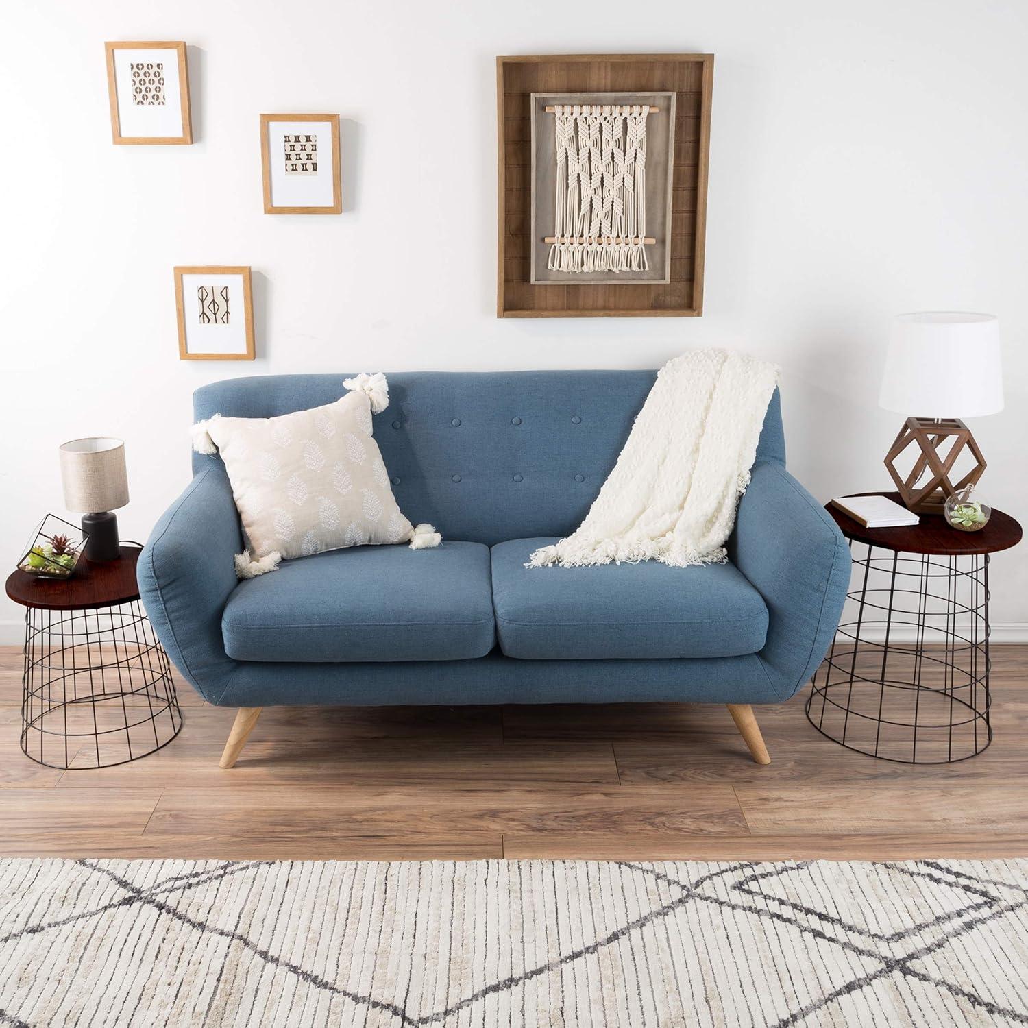 imageEnd Tables Set of 2 Nesting Tables with Removable Wood Tops and Metal Basket Bases for Blanket Storage Round Side Pieces for Living Room Bedroom or Home Office by Lavish Home BlackCherry