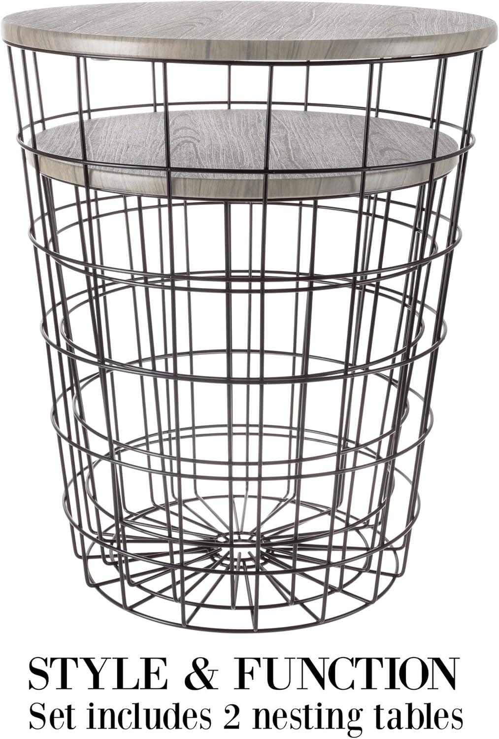 imageEnd Tables Set of 2 Nesting Tables with Removable Wood Tops and Metal Basket Bases for Blanket Storage Round Side Pieces for Living Room Bedroom or Home Office by Lavish Home BlackGrey