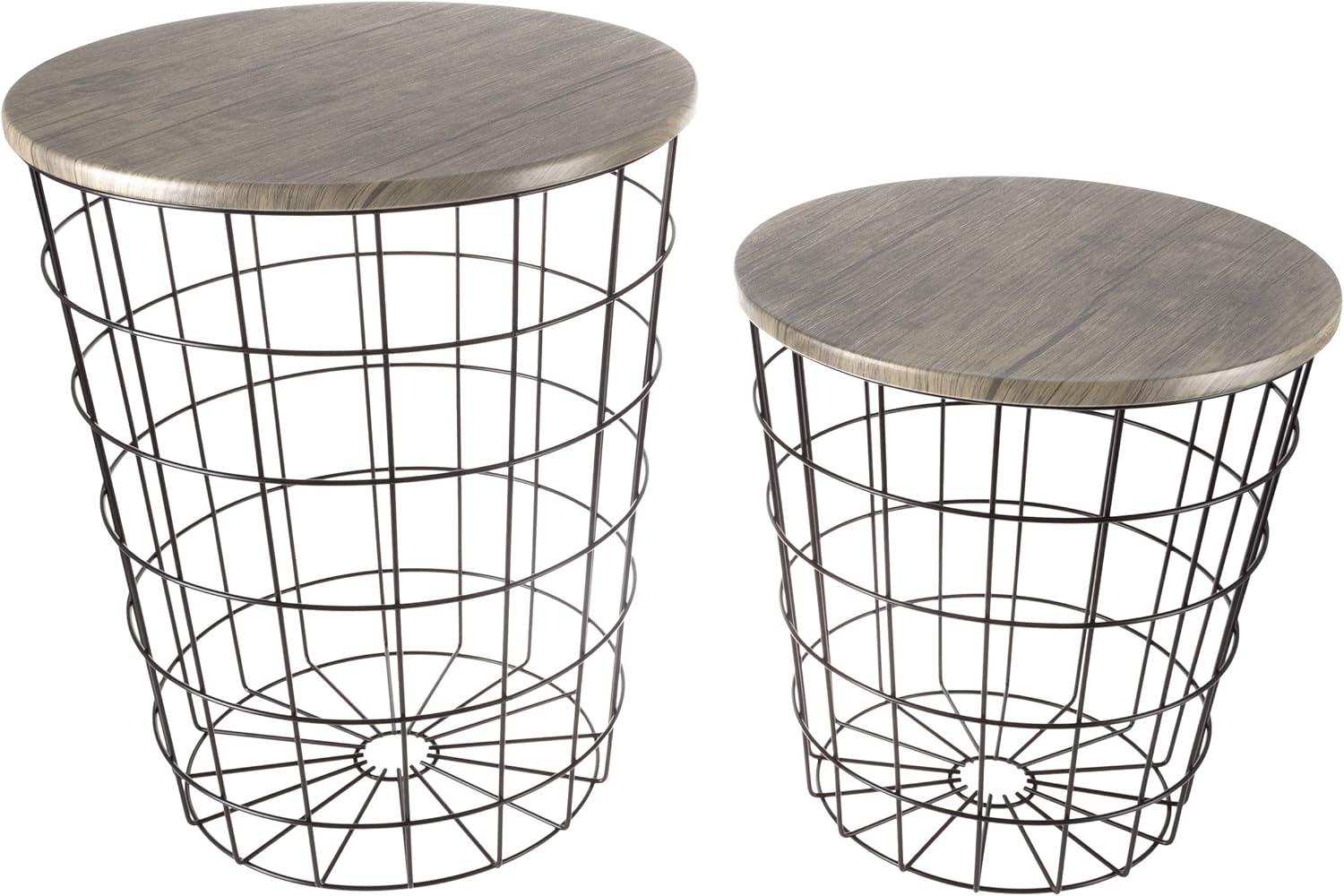 imageEnd Tables Set of 2 Nesting Tables with Removable Wood Tops and Metal Basket Bases for Blanket Storage Round Side Pieces for Living Room Bedroom or Home Office by Lavish Home BlackGrey