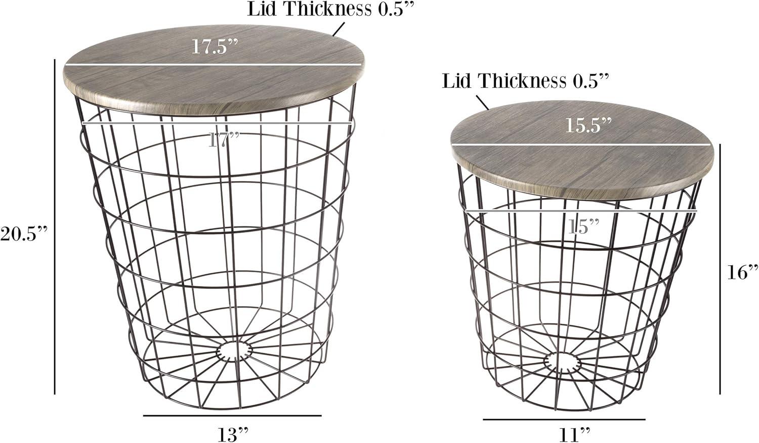 imageEnd Tables Set of 2 Nesting Tables with Removable Wood Tops and Metal Basket Bases for Blanket Storage Round Side Pieces for Living Room Bedroom or Home Office by Lavish Home BlackGrey
