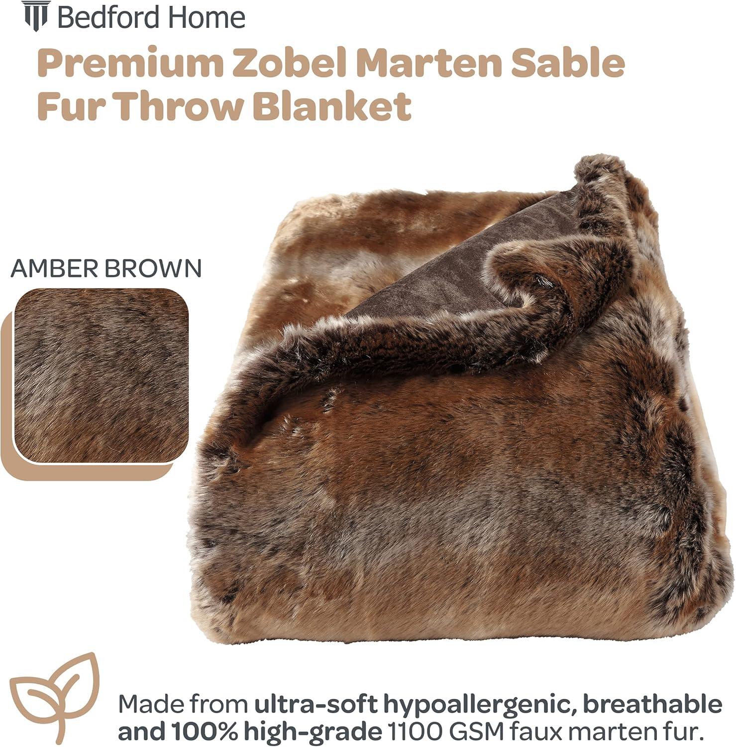 imageFaux Fur Throw Luxurious Soft Hypoallergenic Premium Fashion Faux Wolf Fur Blanket with Faux Mink Back and Gift Box 60x70 by BH Pearl WhiteBrown